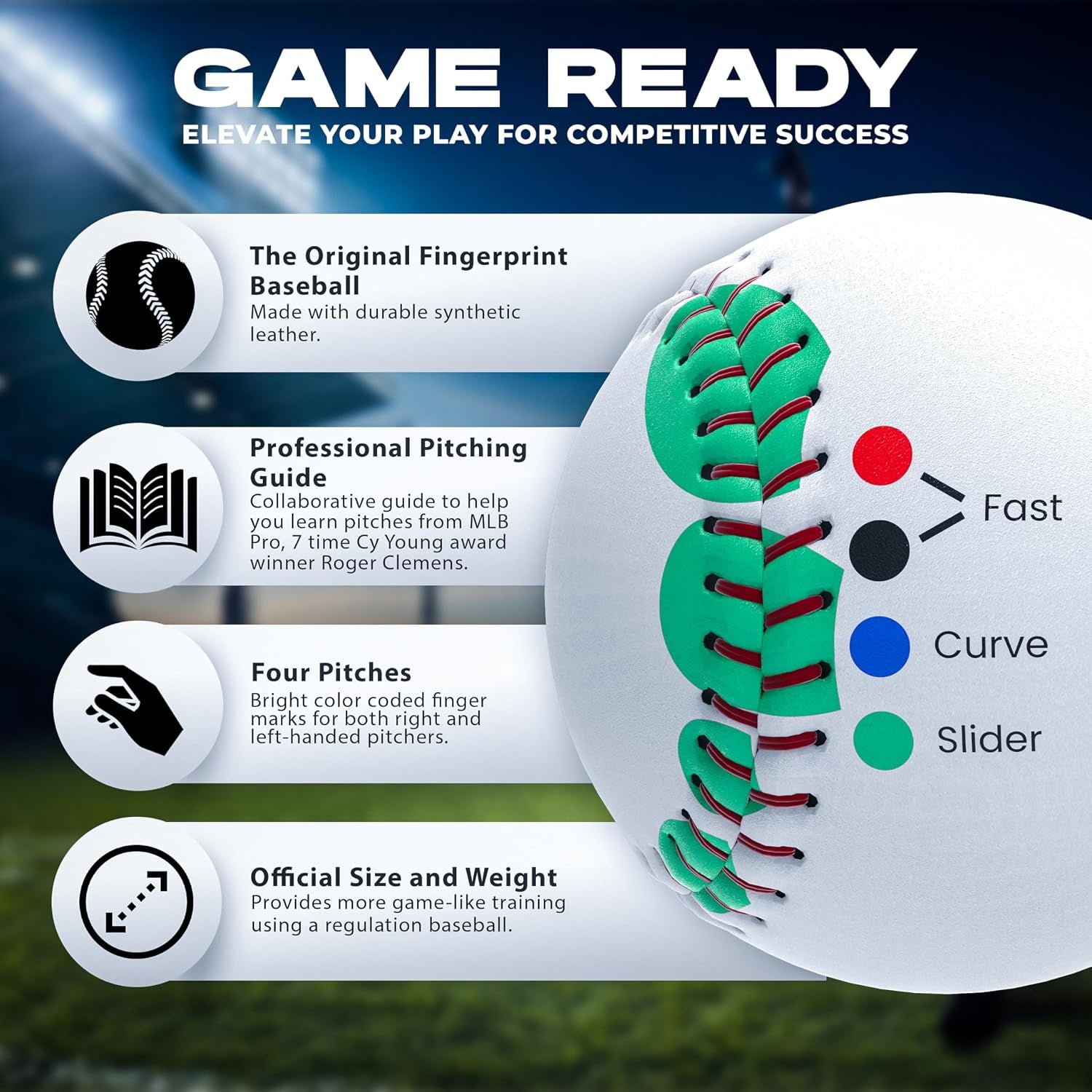 Roger Clemens Pitching Trainer | Color Coded Finger Placement Marks | Instructional Booklet Included