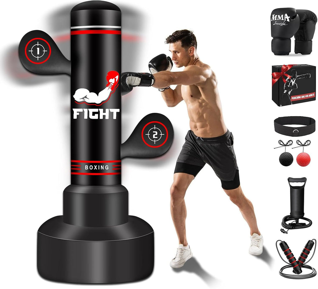 Heavy Punching Bag for Adults Teens, 70” Boxing Bag with Gloves, Pump | Punching Bag with Gloves, Pump and Jump Rope, Boxing Reflex Ball, Women Men Kickboxing Bags for Training MMA Fitness Home Gym