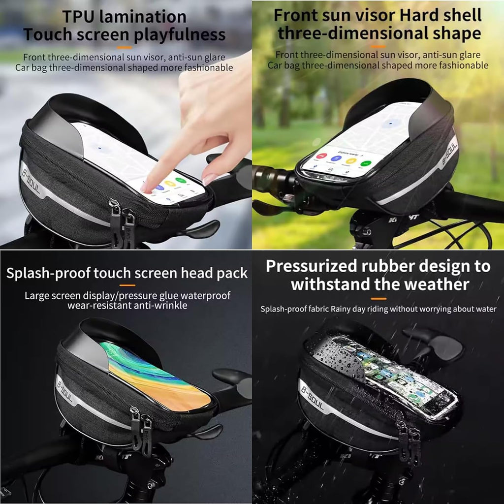 Bike Phone Front Frame Bag, Bicycle Phone Holder, Bike Handlebar Bag | Waterproof, Tube Case, Bicycle Accessories Compatible Cellphone under 7.2”, Cycling Pouch with 6Pcs Glue-Free Tire Patches