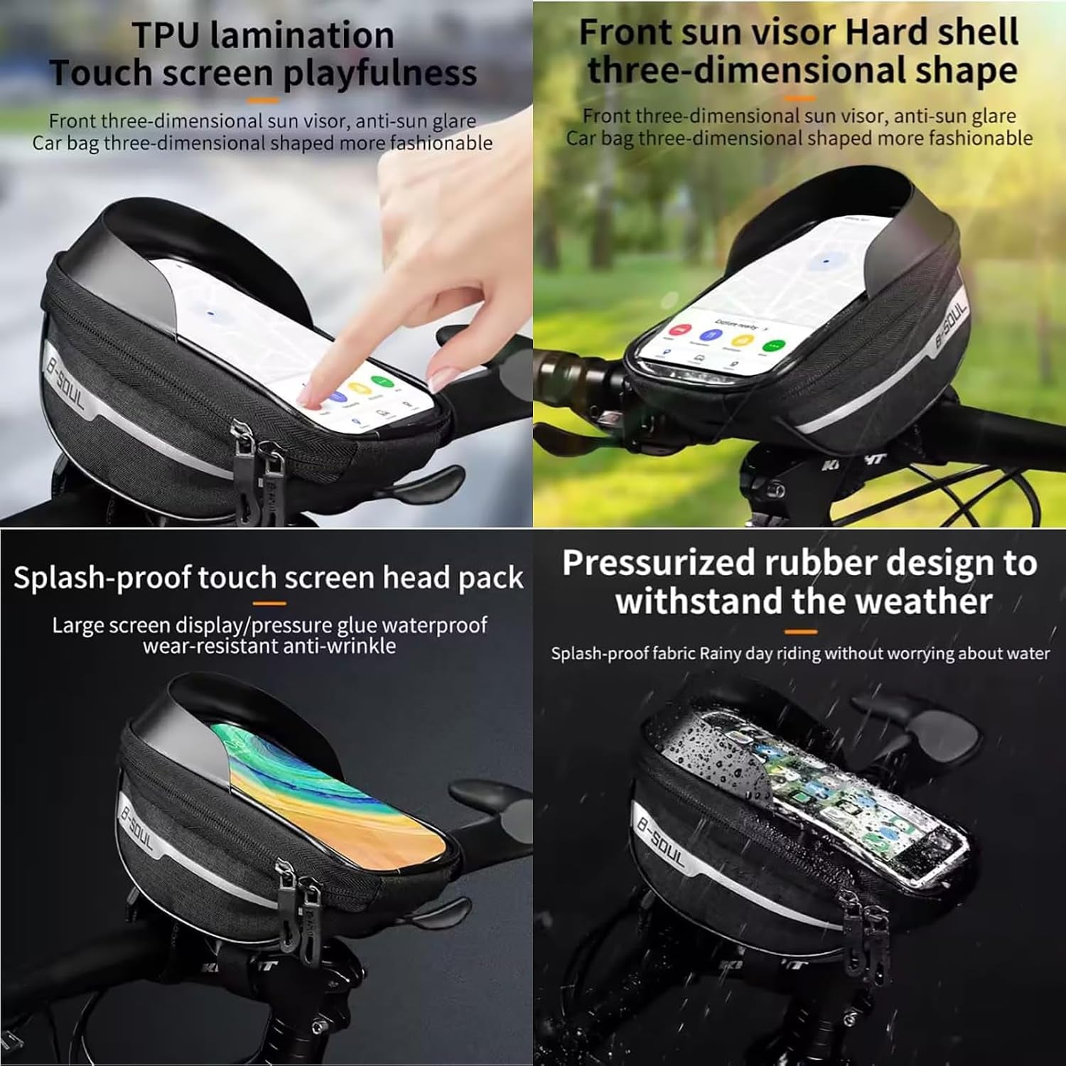 Bike Phone Front Frame Bag, Bicycle Phone Holder, Bike Handlebar Bag | Waterproof, Tube Case, Bicycle Accessories Compatible Cellphone under 7.2”, Cycling Pouch with 6Pcs Glue-Free Tire Patches