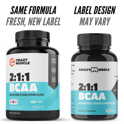 BCAA Pills by : Post-Workout Muscle Recovery + Build Muscle - 120 Tablets