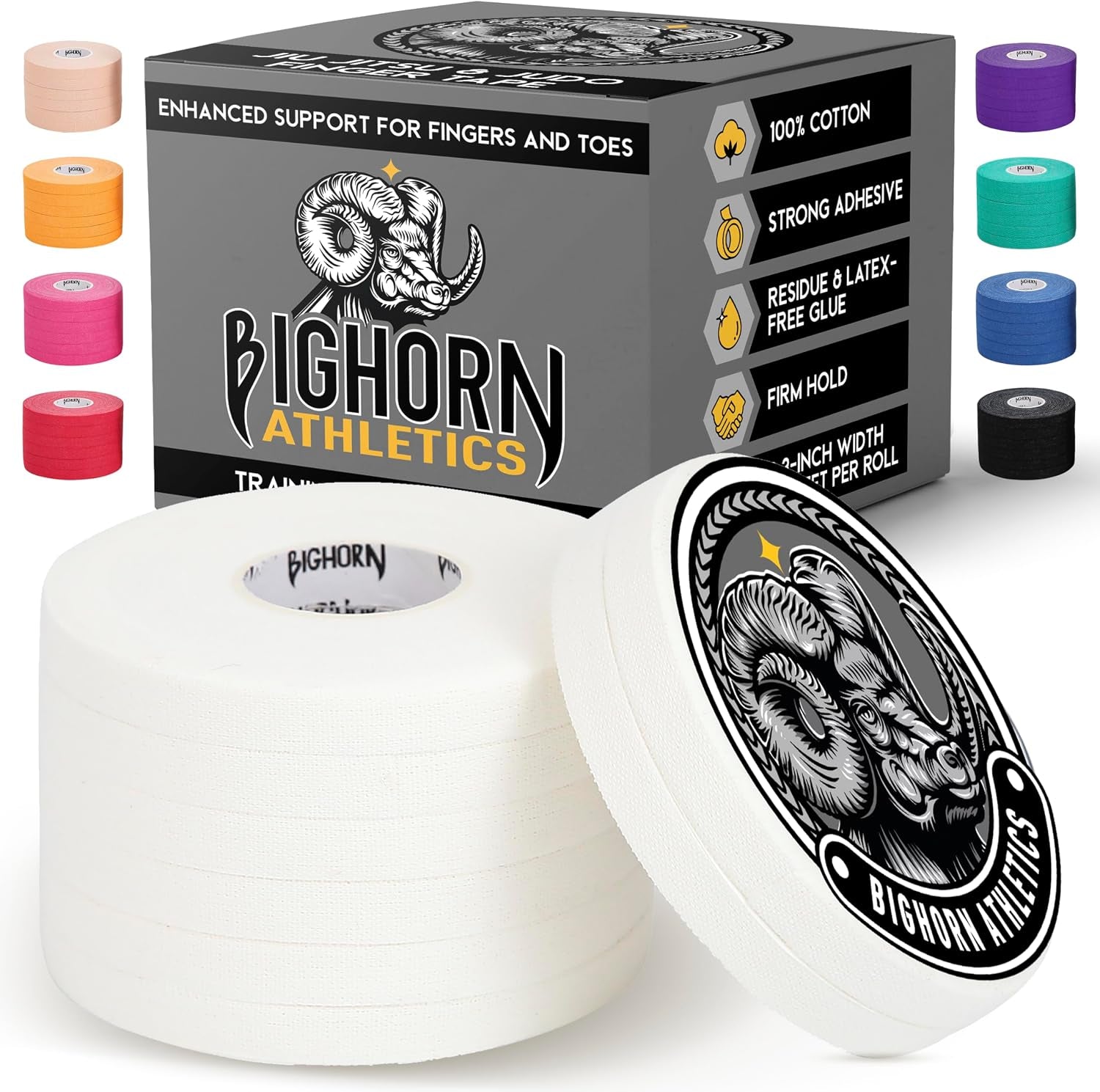 Finger Tape 0.3-Inch X 45-Feet, 8 Rolls, White | for Jiu Jitsu, Rock Climbing, Volleyball, Football, Hands, Toes, Sports & Injuries | Residue-Free