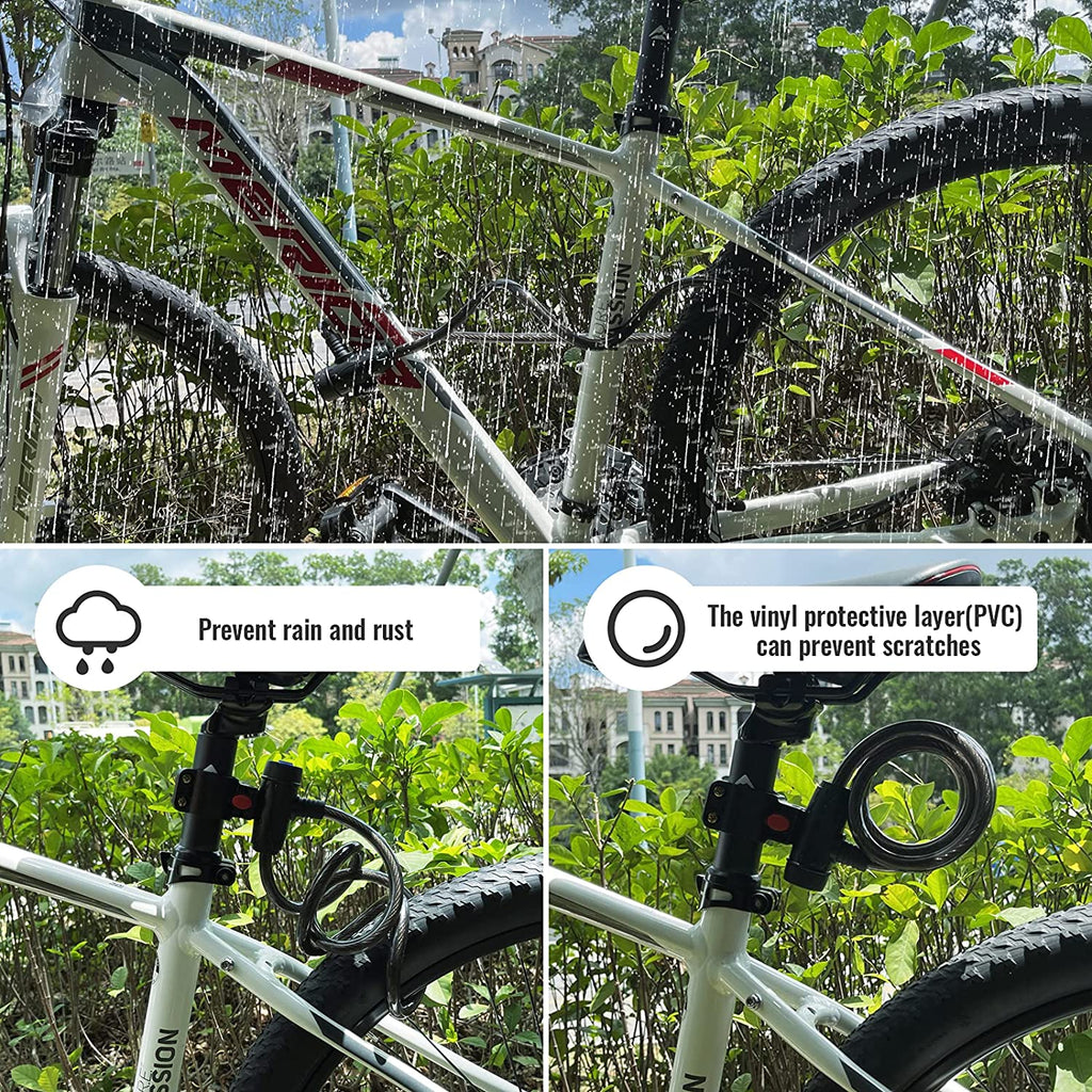 Bike Lock, [4Ft/1.2M] 1/2 Inch Thick Bike Cable Locks with 2 Keys | Weatherproof Heavy Duty Bicycle Lock Cable Anti-Theft Security Cable with Mounting Bracket for Ebike, Scooter, Motorcycle