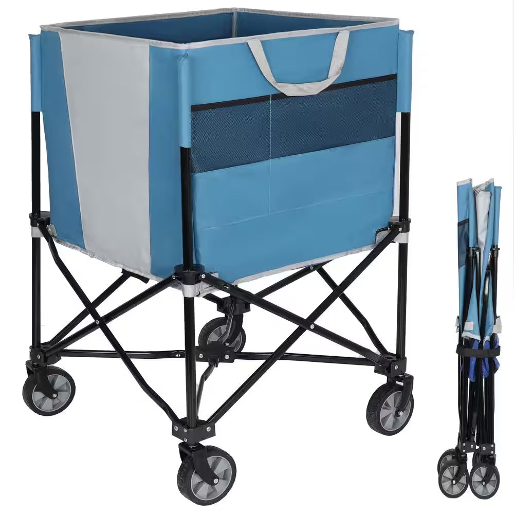 Steel 4-Wheeled Equipment Organizer Rolling Ball Storage Cart in Blue and Gray