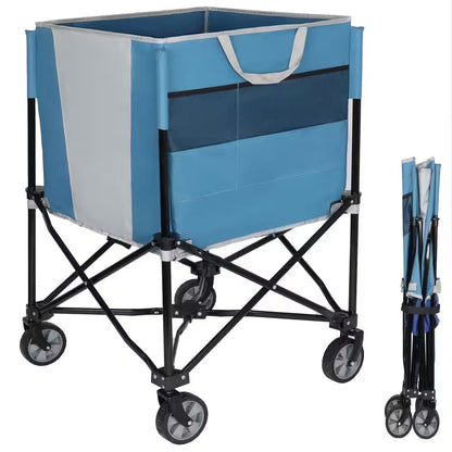 Steel 4-Wheeled Equipment Organizer Rolling Ball Storage Cart in Blue and Gray