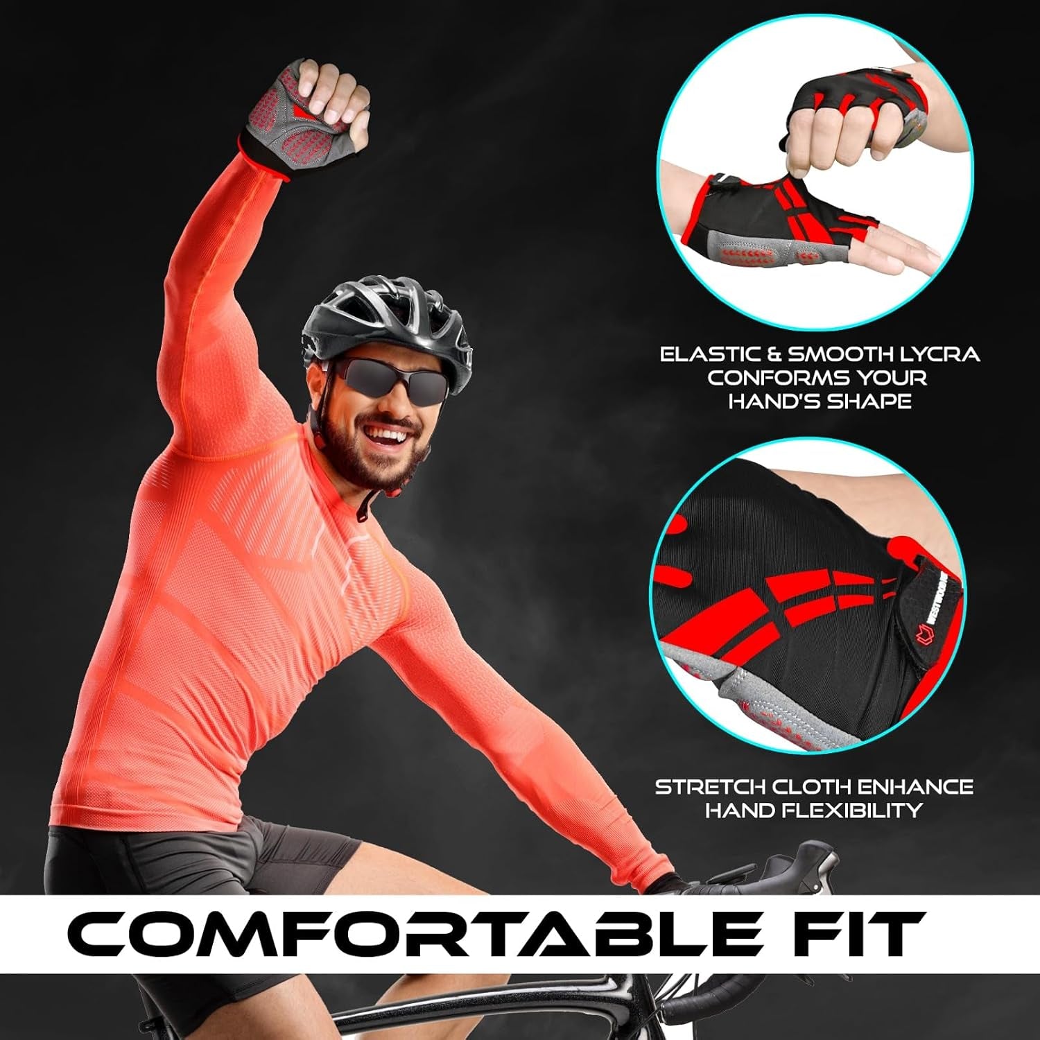 Cycling Gloves for Men Women,Half Finger Unisex Gel Padded Anti-Slip Mountain Bike Gloves, Breathable Shock Absorption Grip Palm Bicycle Summer Riding MTB Bike Gloves