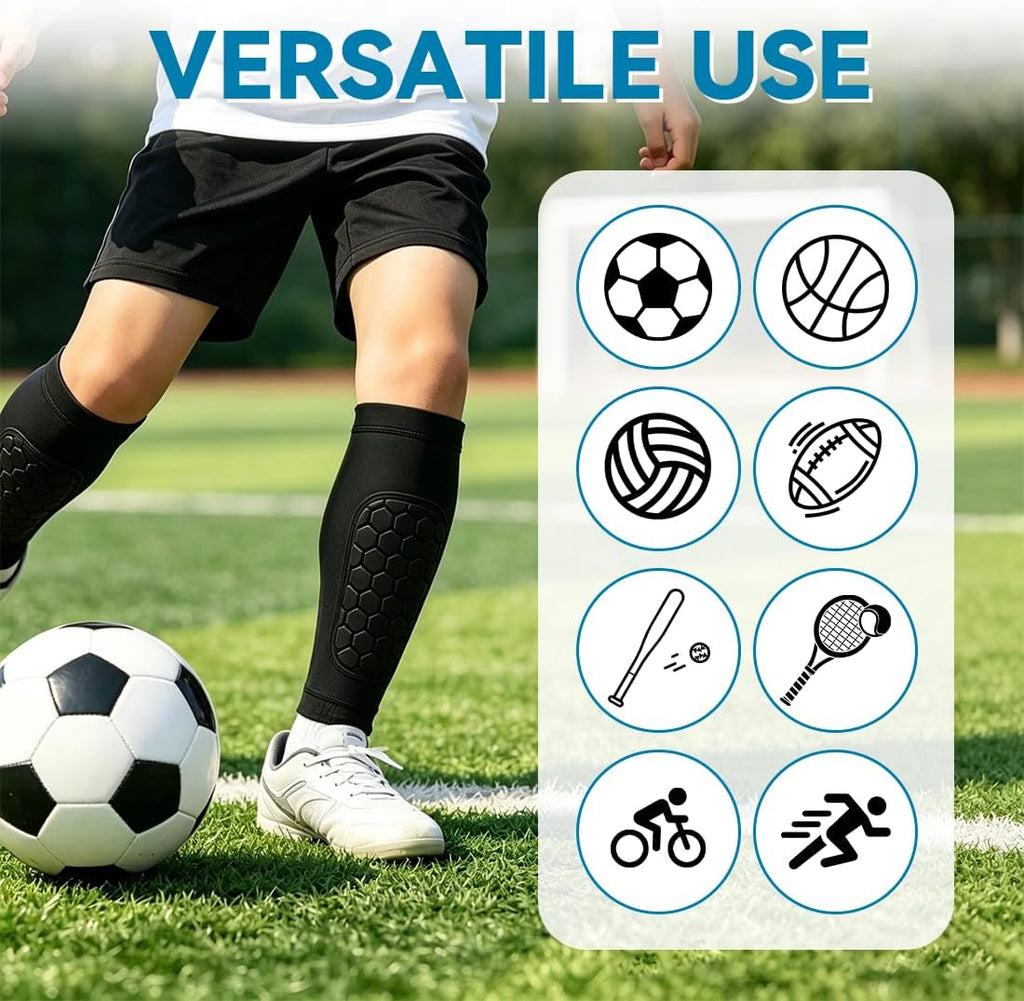 Soccer Shin Guards Shin Pads for Kids Youth Adult Calf Compression Sleeve with Honeycomb Pads, Lightweight Protective Soccer Shin Pads Gear for Football Baseball Boys