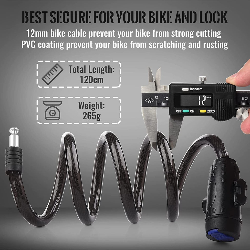 Bike Lock, [4Ft/1.2M] 1/2 Inch Thick Bike Cable Locks with 2 Keys | Weatherproof Heavy Duty Bicycle Lock Cable Anti-Theft Security Cable with Mounting Bracket for Ebike, Scooter, Motorcycle