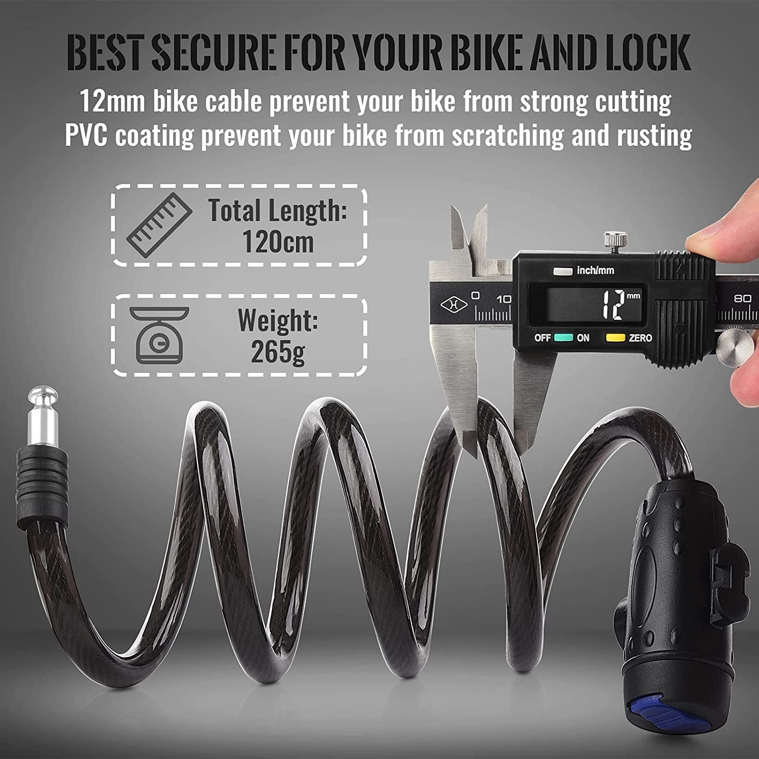 Bike Lock, [4Ft/1.2M] 1/2 Inch Thick Bike Cable Locks with 2 Keys | Weatherproof Heavy Duty Bicycle Lock Cable Anti-Theft Security Cable with Mounting Bracket for Ebike, Scooter, Motorcycle