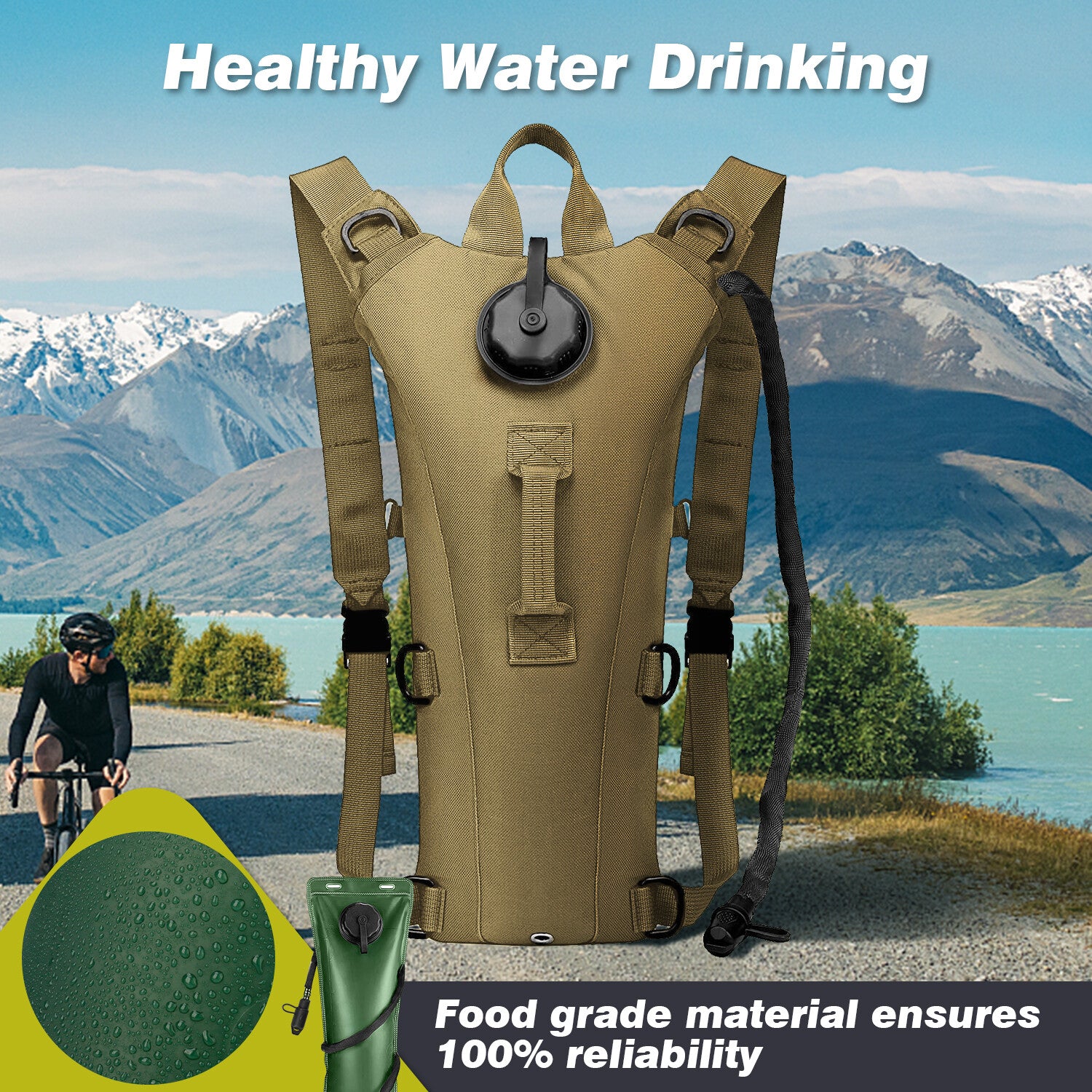 Cycling Hydration Bladder - 3L Leakproof Water Bag for Backpacks (BPA Free) USA