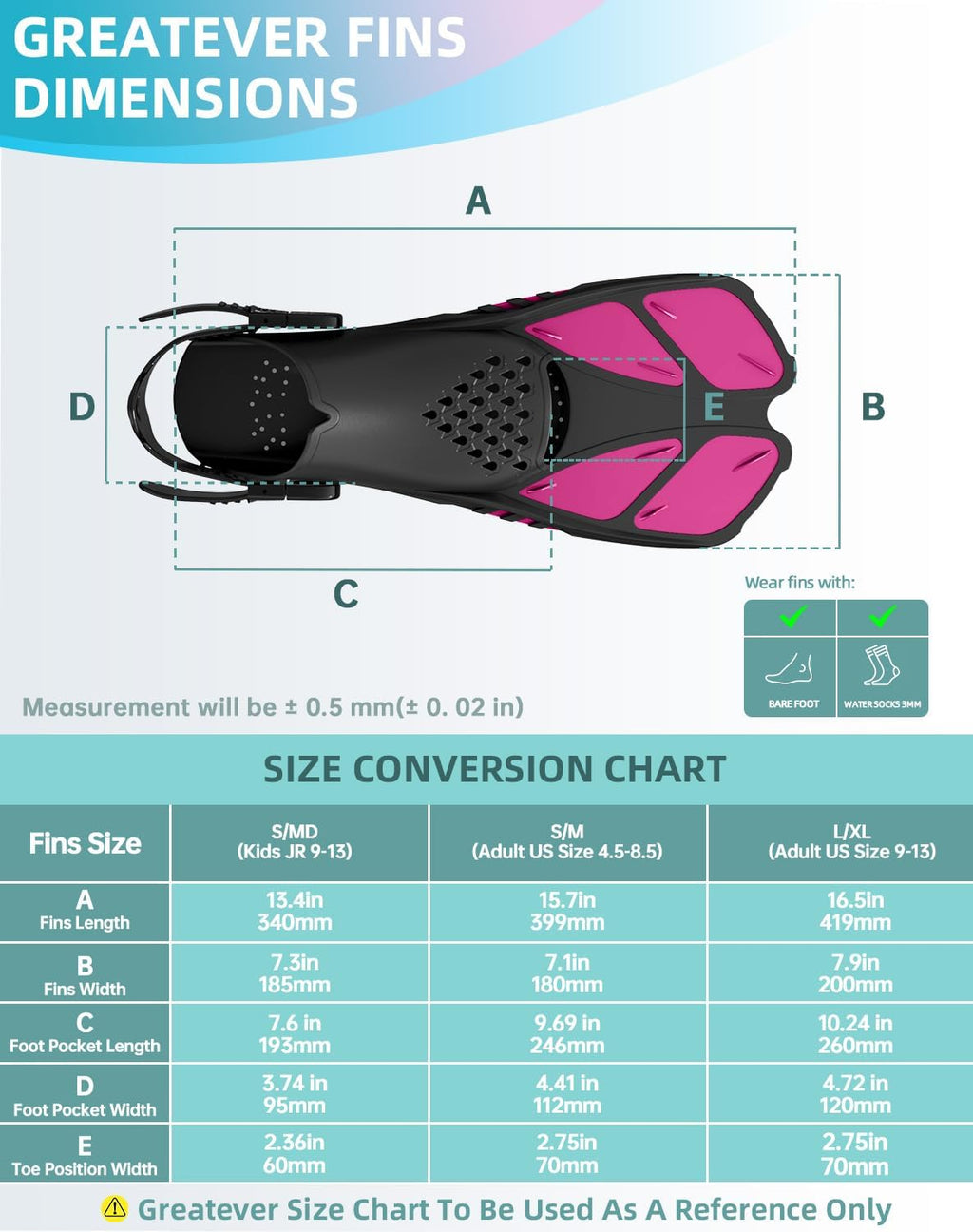 Snorkel Fins, Travel Size Short Flippers for Snorkel Swim Diving | Adjustable Swim Fins Flexible Open Heel Lightweight Scuba Diving Fins for Adult Men Women Kids Ideal for Recreational Use