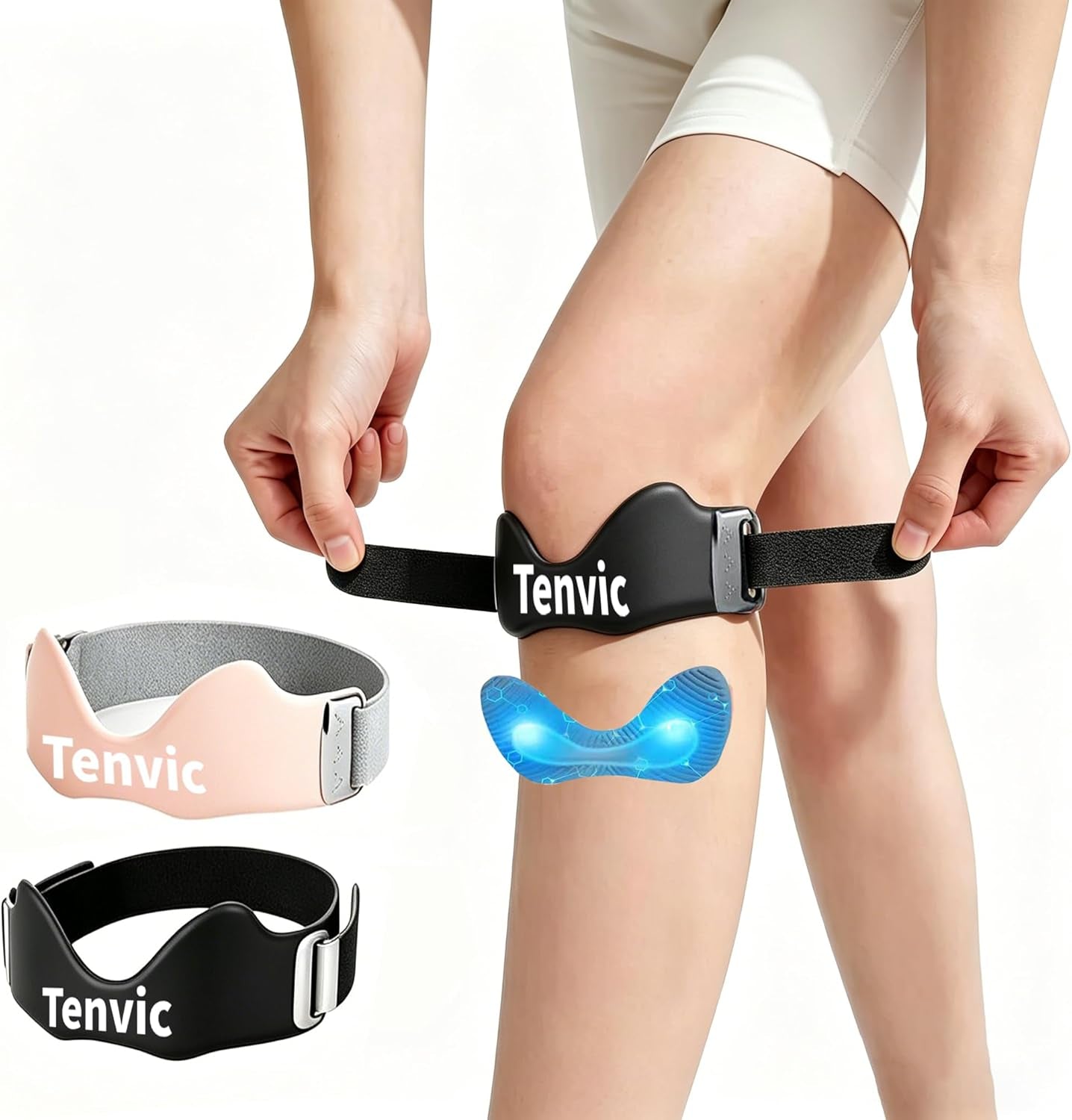Knee Strap, Adjustable Patella Tendon Support Band with 0.3In 3D Silicone Airbag & Dual Anti-Slip, Patellar Stabilizer Brace for Running, Basketball, Hiking, Gym, Men Women，2Pcs