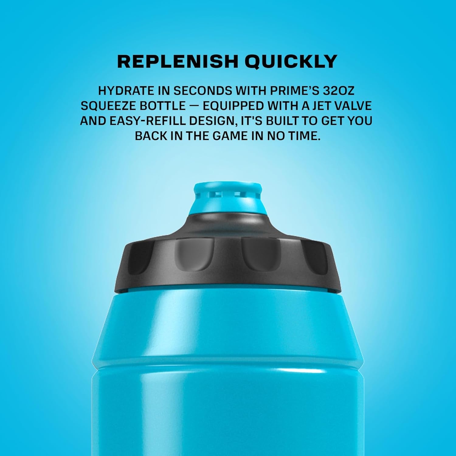 PRIME 32 Oz Blue Squeeze Sports Water Bottle, BPA Free, Dishwasher Safe, Easy-Grip Ergonomic Leakproof Design, Fast Hydration for Gym, Cycling, Running