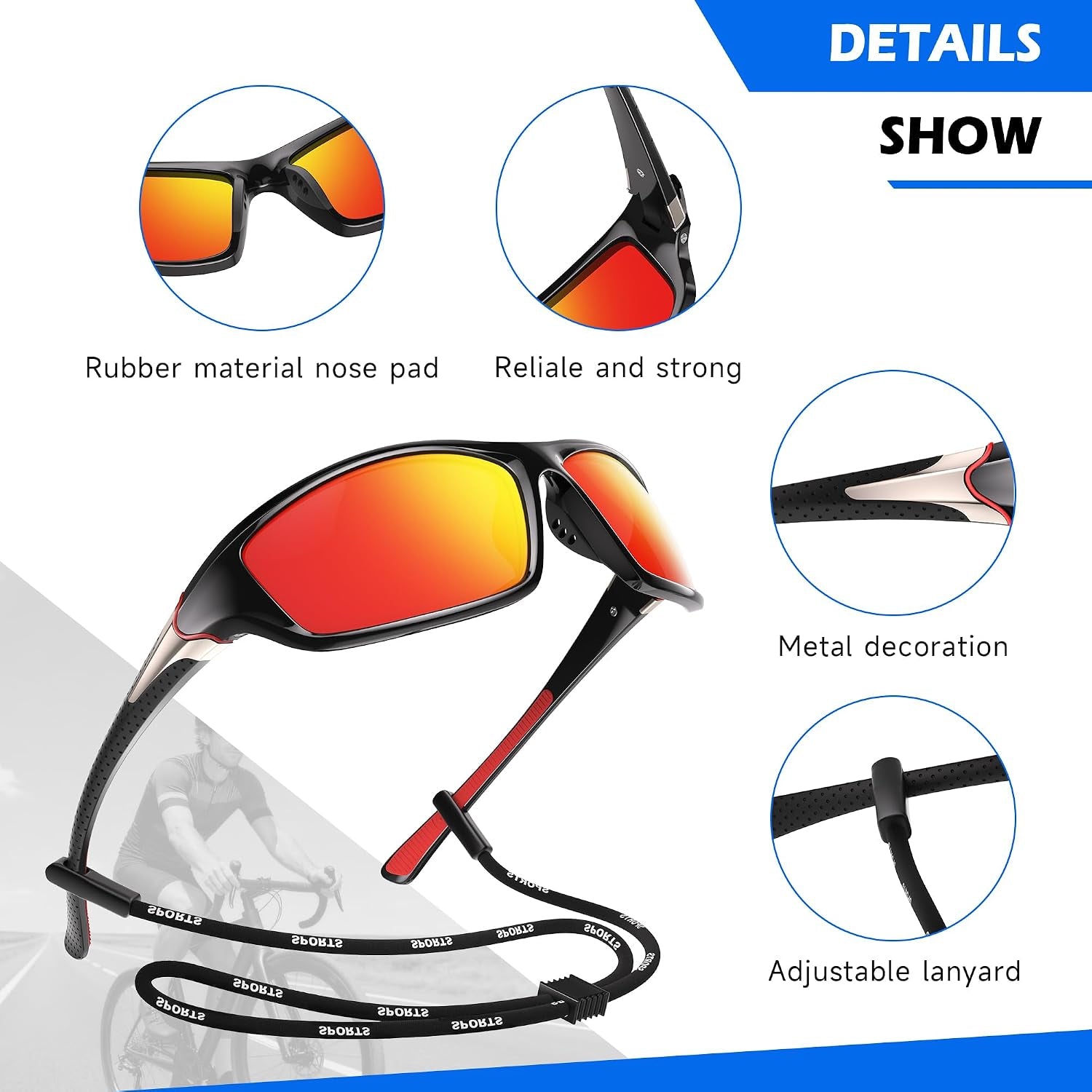 Polarized Sports Sunglasses for Men, Wrap around Mens Sunglasses UV Protection, Cycling Fishing Running Sun Glasses