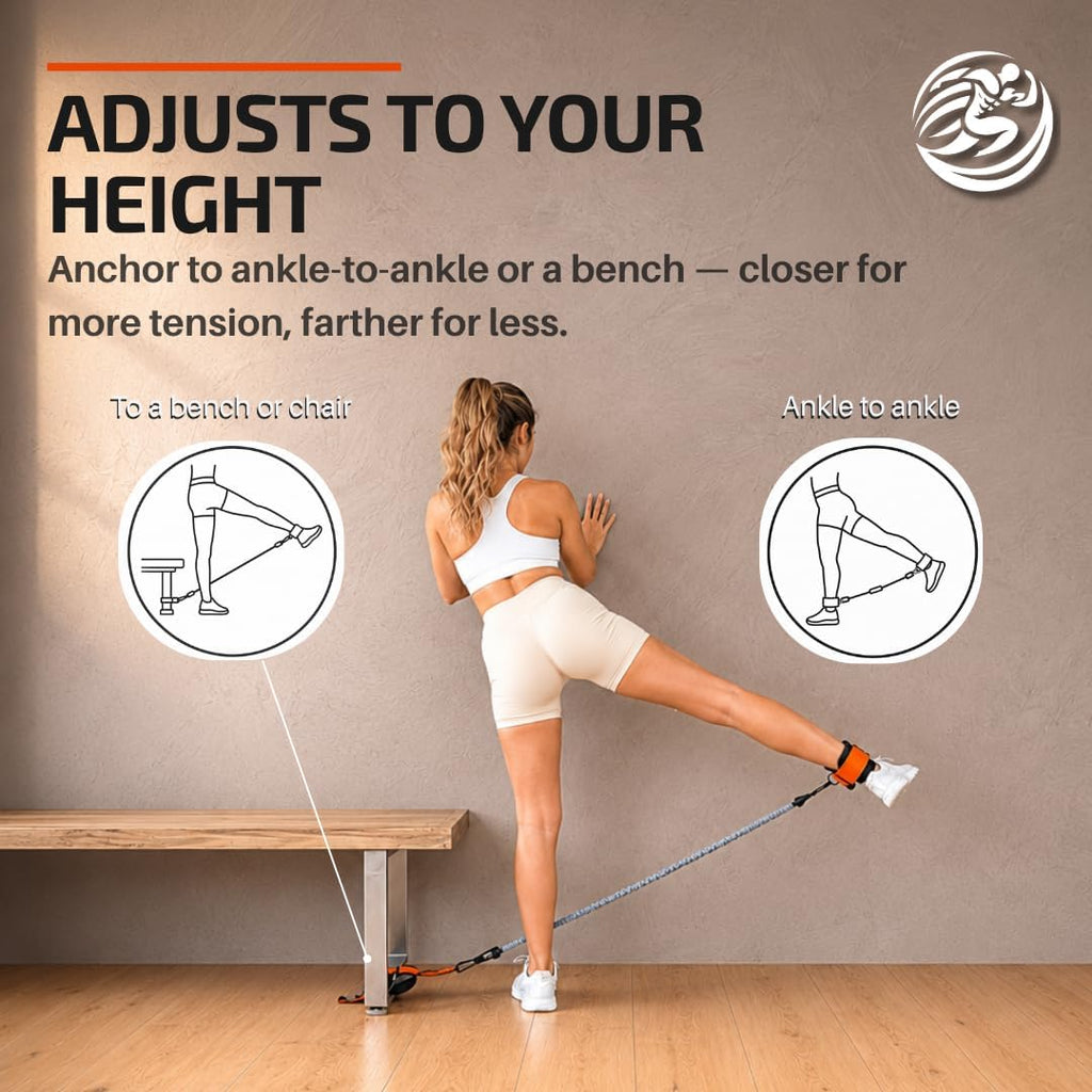 Ankle Resistance Bands with Cuffs & Bonus Fabric Resistance Bands for Working Out – Home Workout Set for Legs, Glutes, Yoga, Pilates, Strength Training Women & Men – Includes Bag & Guide