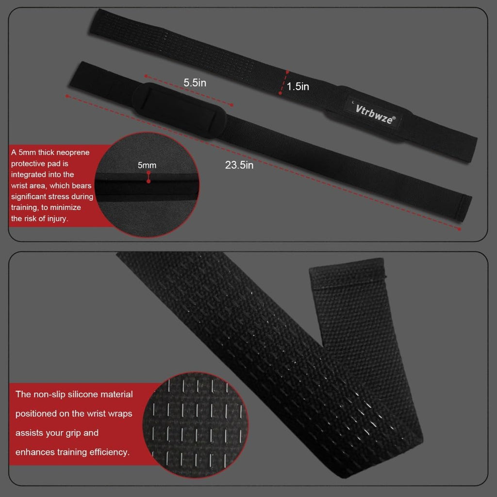 Gym Lifting Straps for Weightlifting & Deadlift - Non-Slip Silicone Grip, Padded Wrist Support for Bodybuilding, Workout & Strength Training, Unisex Design for Men & Women