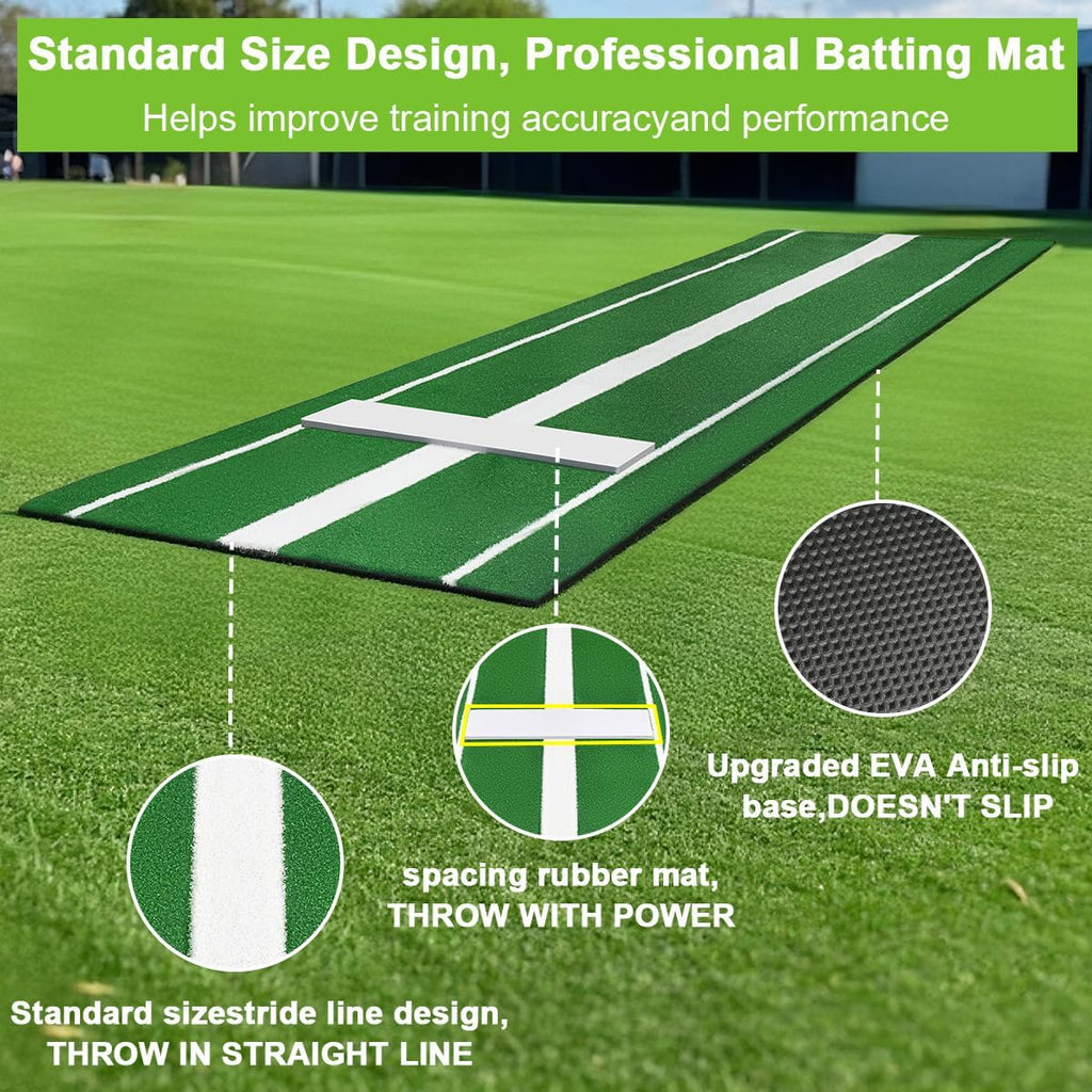 Softball Pitching Mat, 10' X 3' Baseball Hitting Mat, Anti-Slip Anti-Fade Pitch Practice Mat, Softball Pitching Mound for Outdoor/Indoor