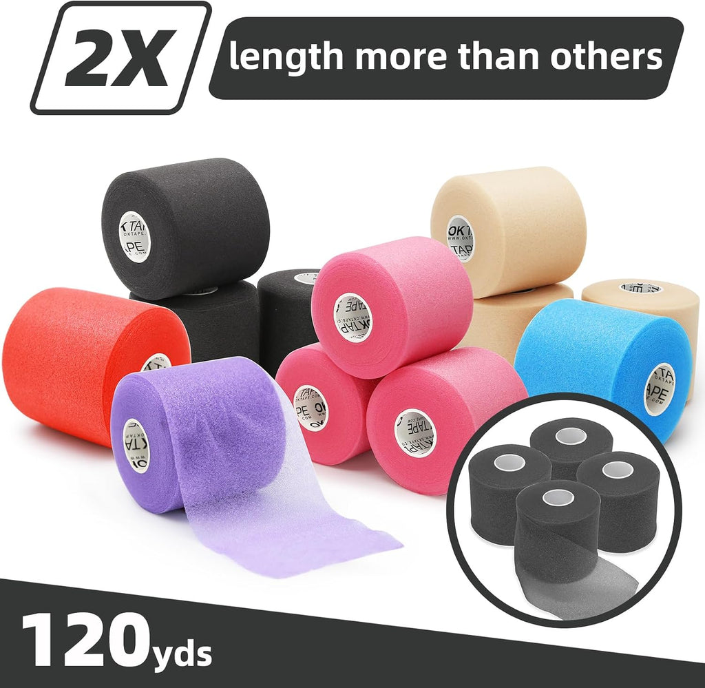 Pre Wrap Tape 4-Rolls 120 Yds Athletic Foam Underwrap for Sports | Soft, Breathable, Skin-Friendly and Latex-Free, Protect for Ankles Wrists Hands and Knees, 2.75 Inches - Black