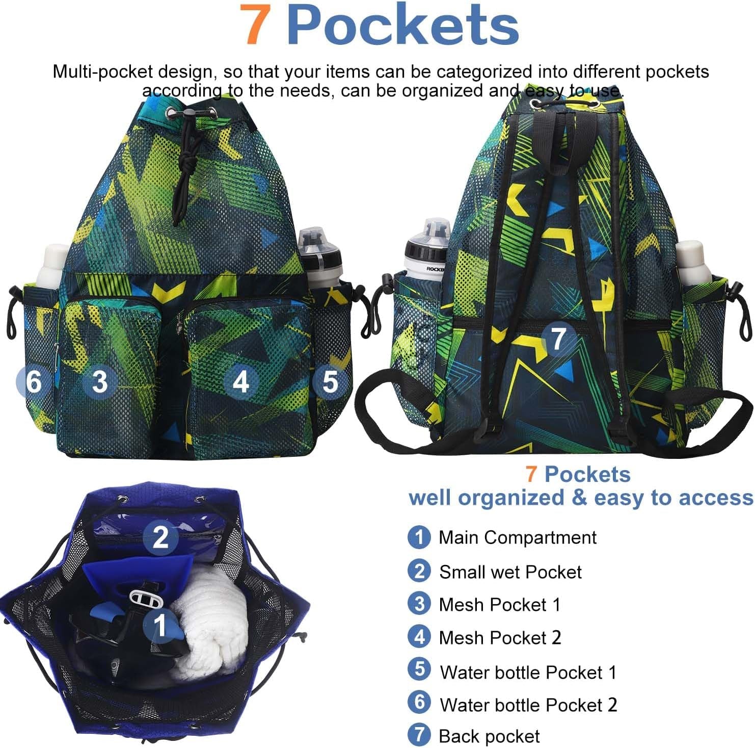 Mesh Swim Bags for Swimmers - Drawstring Backpack for Women Men Teen Swim Team G