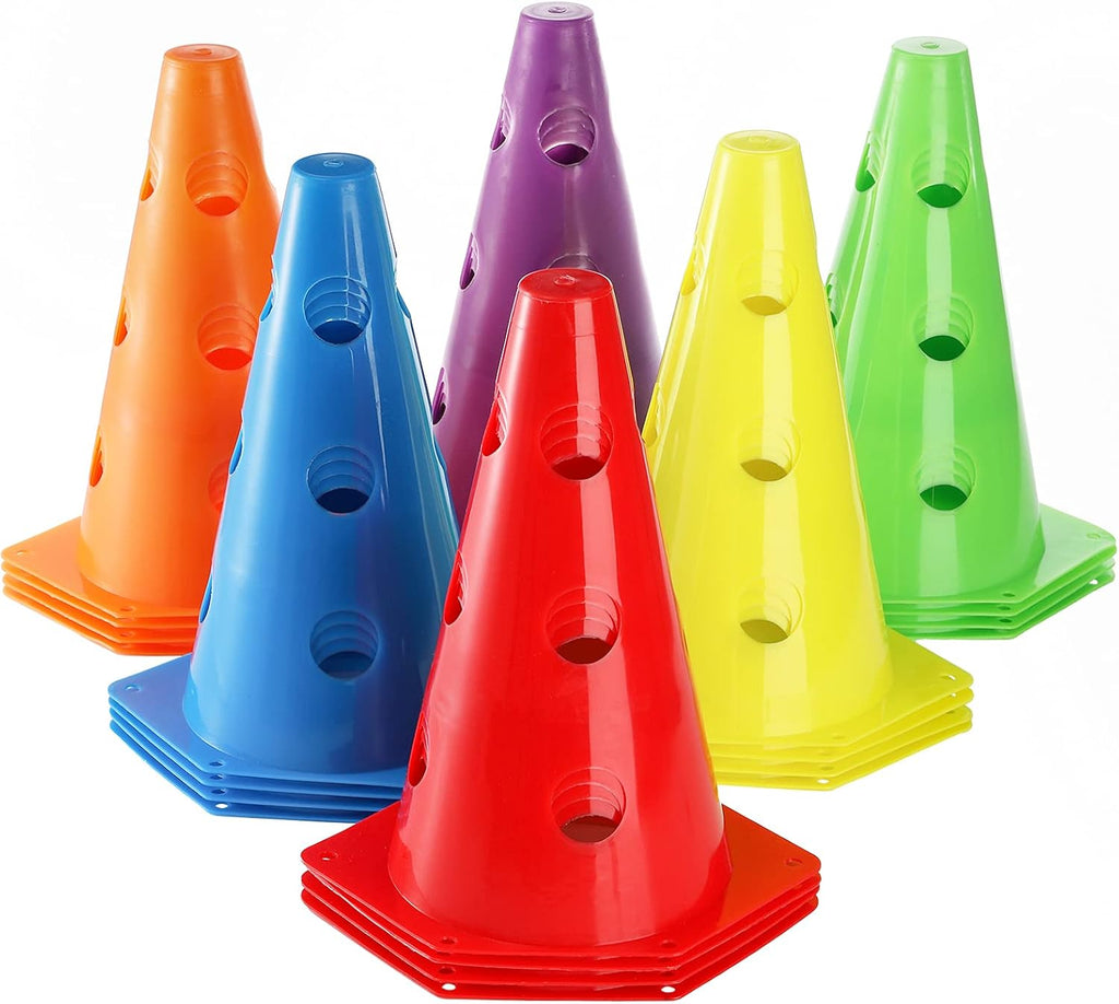 24 Pack Plastic Agility Cones, 9 Inch Soccer Cones Training Agility Field Marker Plastic Traffic Cone for Training, Football Basketball Drills, Traffic, Activity, Party, Indoor Outdoor Games