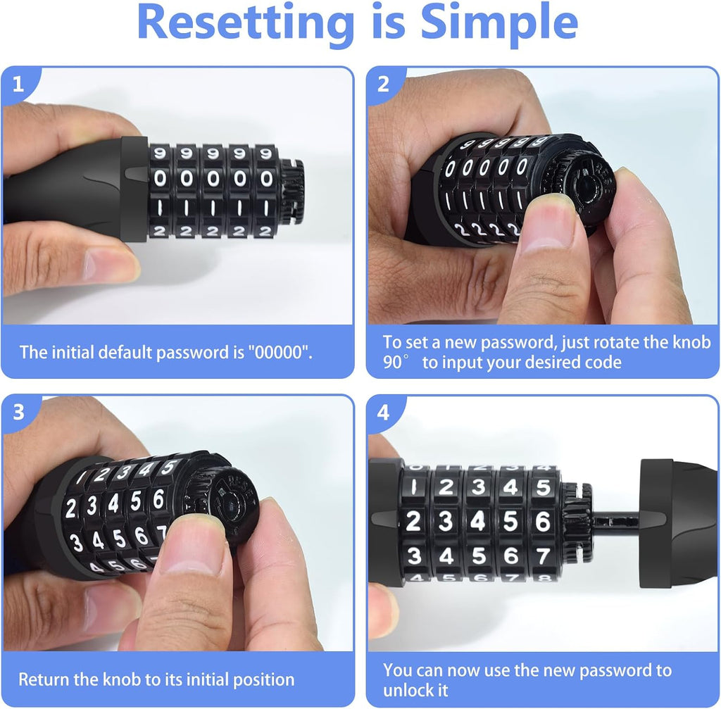 Bike Chain Lock 5 Digit Combination Bicycle Lock (Black) | 3.2Ft Long, High Security Heavy Duty anti Theft, Resettable Keyless Bike Lock for Electric Scooter/Ebike/Motorcycle