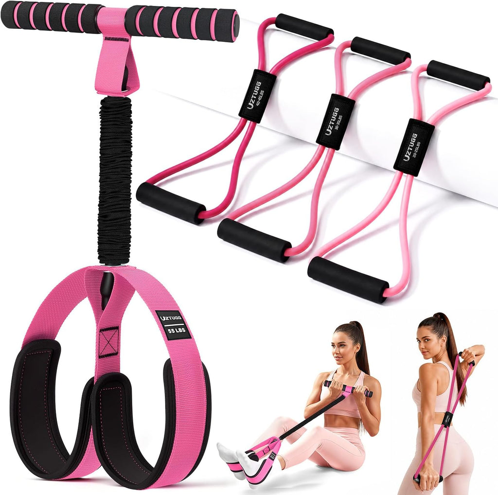 Resistance Bands with Handles Set, Leg/Core/Abs/Arm/Back/Hips Workout Equipment for Women, Portable Pedal Resistance Band & Figure 8 Resistance Bands, Exercise Bands for Pilates Yoga Stretching