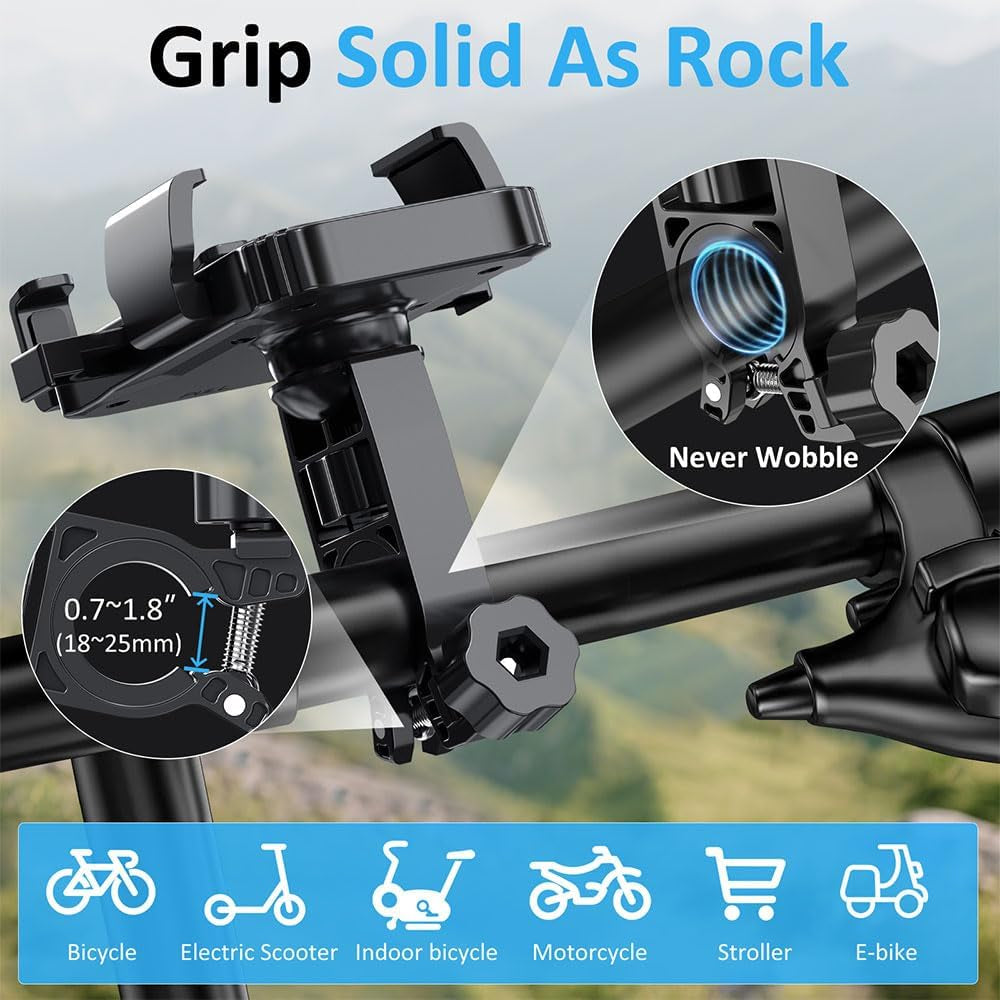 Bike Phone Holder, Handlebar Phone Mount for Bike and Motorcycle, Electric Scooter Mountain Bike, Adjustable Cell Phone Holder,Secure Holder for 4.7-6.8 Inch All Cell Phones