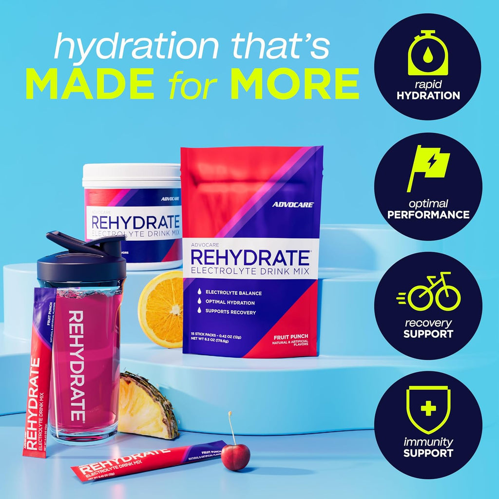 Rehydrate Electrolyte Drink Mix, Fruit Punch, 15 Sticks | Contains Magnesium, Sodium, Potassium & Calcium, Antioxidant and Amino Acid Fortified Powder for Hydration and Recovery