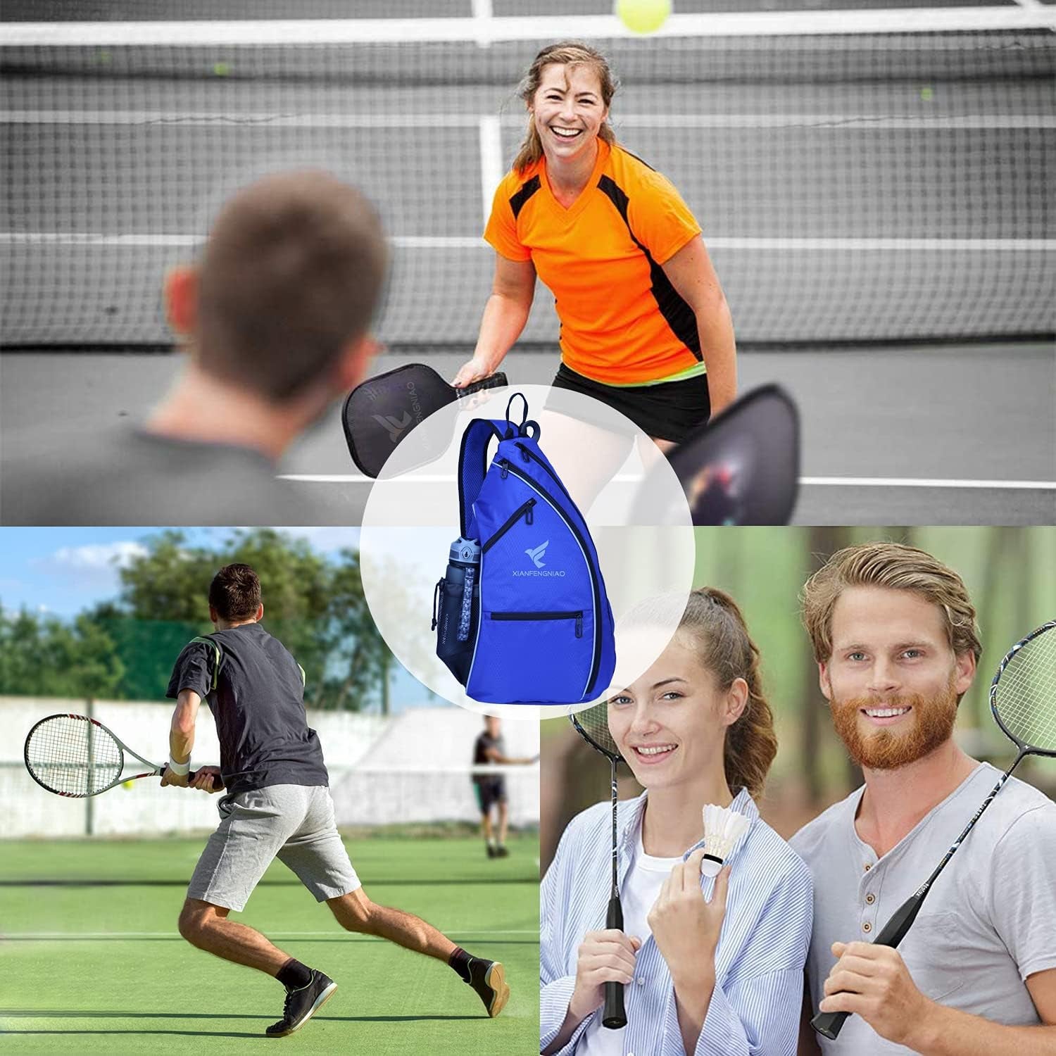 Sling Bag Sports Pickleball Bag Pickleball Backpack for Men Women Adjustable Tennis Bag for Pickleball Paddle with Fence Hook,Water Bottle Holder