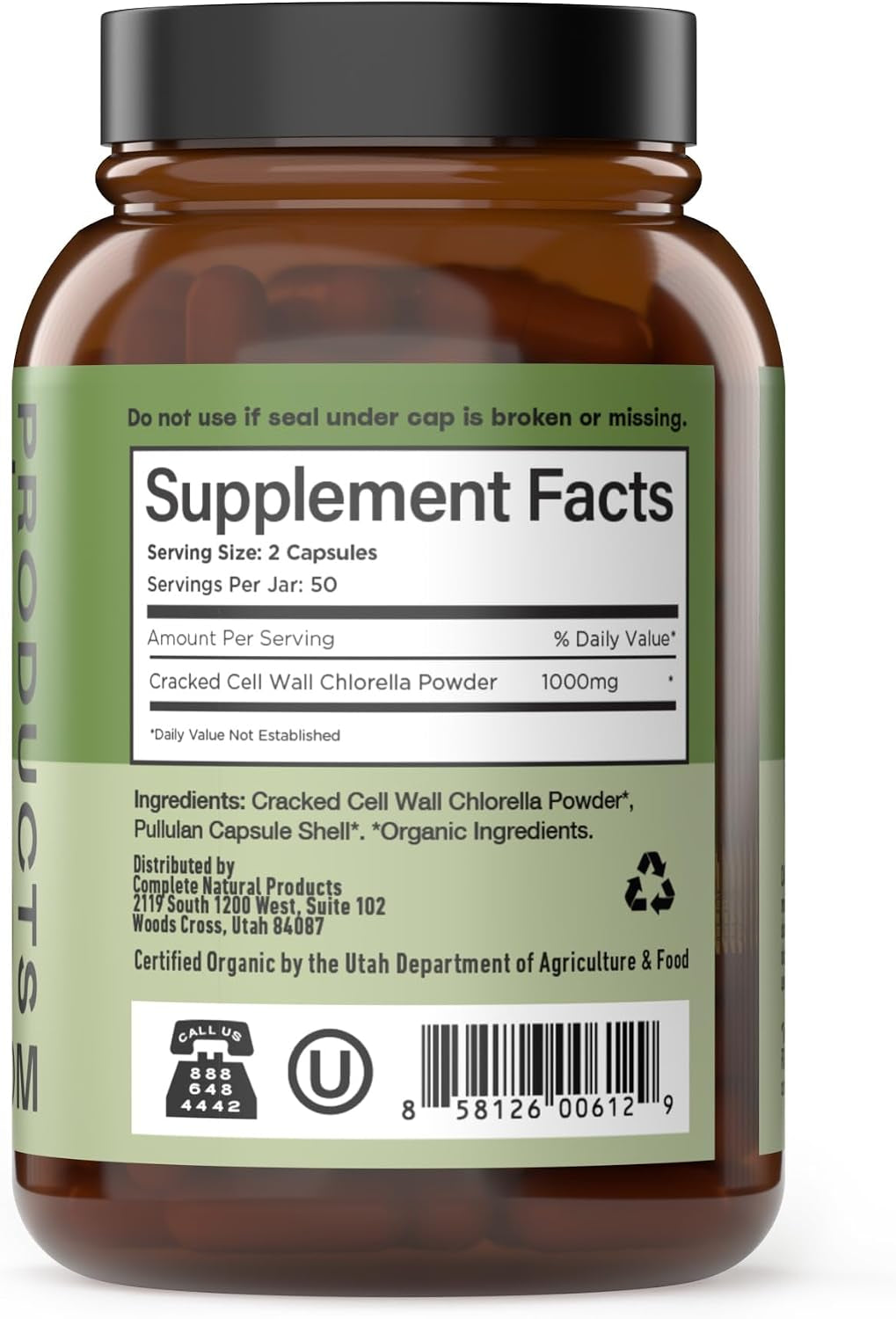 Organic Chlorella Capsules, 500Mg, 100Ct, Pure Green Algae Superfood, Detox & Immune Support, Vitamin B12 & Chlorophyll Rich, Plant-Based, Vegan, Non-Gmo