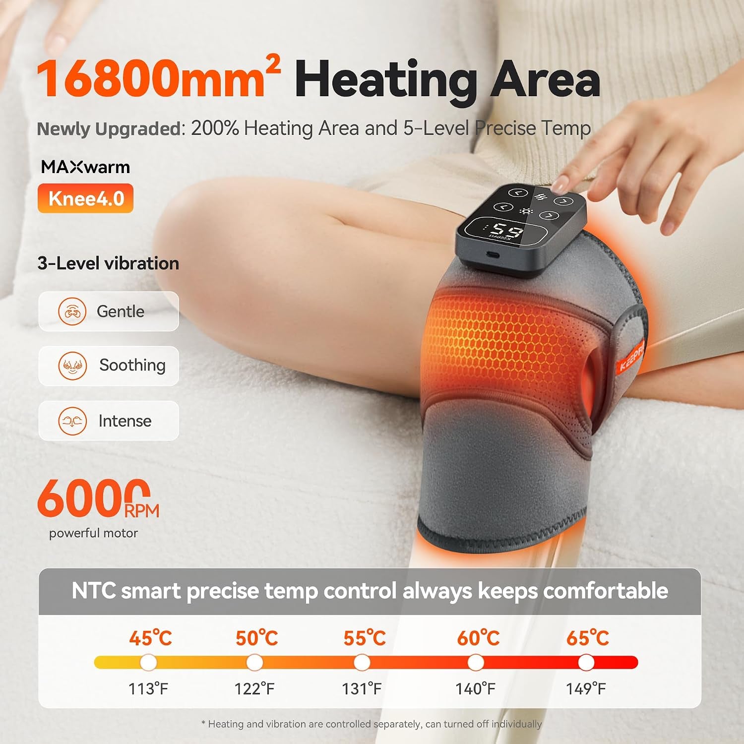 Cordless Knee Massager with Heat Vibration for Pain Relief, Maxwarm 4.0[2026 Upgraded] - Electric Heated Knee Brace with 5 Heat Levels and 3 Massage Mode, Gifts for Men Women (Grey, Single)