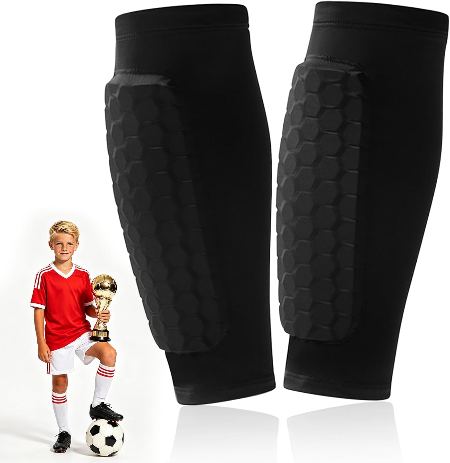 Soccer Shin Guards Shin Pads for Kids Youth Adult Calf Compression Sleeve with Honeycomb Pads, Lightweight Protective Soccer Shin Pads Gear for Football Baseball Boys