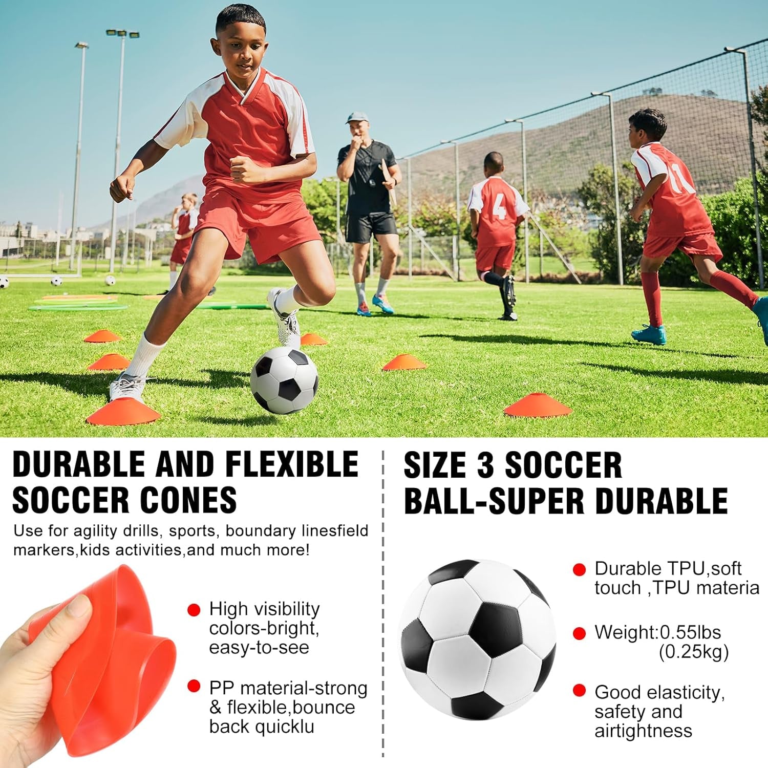 Soccer Goal, 2 of 6'X4' Kids Soccer Goals for Backyard Set, Portable Pop up Soccer Net, Practice Soccer Training Equipment with Ball, Cones for Toddler,Youth Sports Outdoor Games Yard Play