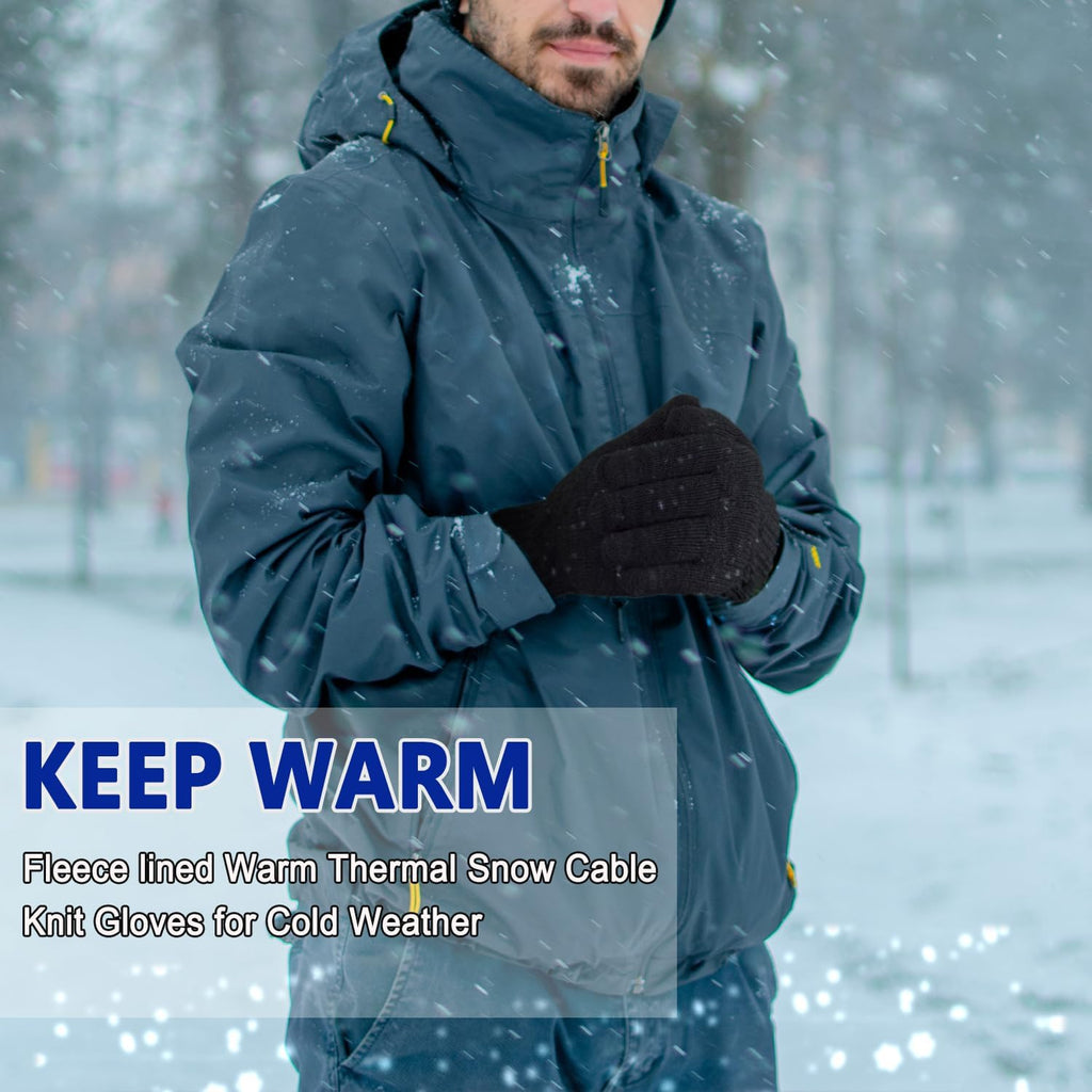 Wool Winter Gloves for Men Women Fleece Lined Touchscreen Warm Thermal Snow Cable Knit Gloves for Cold Weather Gift