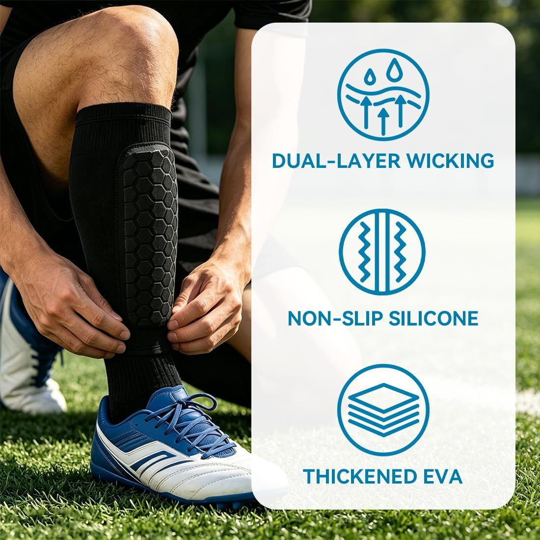 Soccer Shin Guards Shin Pads for Kids Youth Adult Calf Compression Sleeve with Honeycomb Pads, Lightweight Protective Soccer Shin Pads Gear for Football Baseball Boys