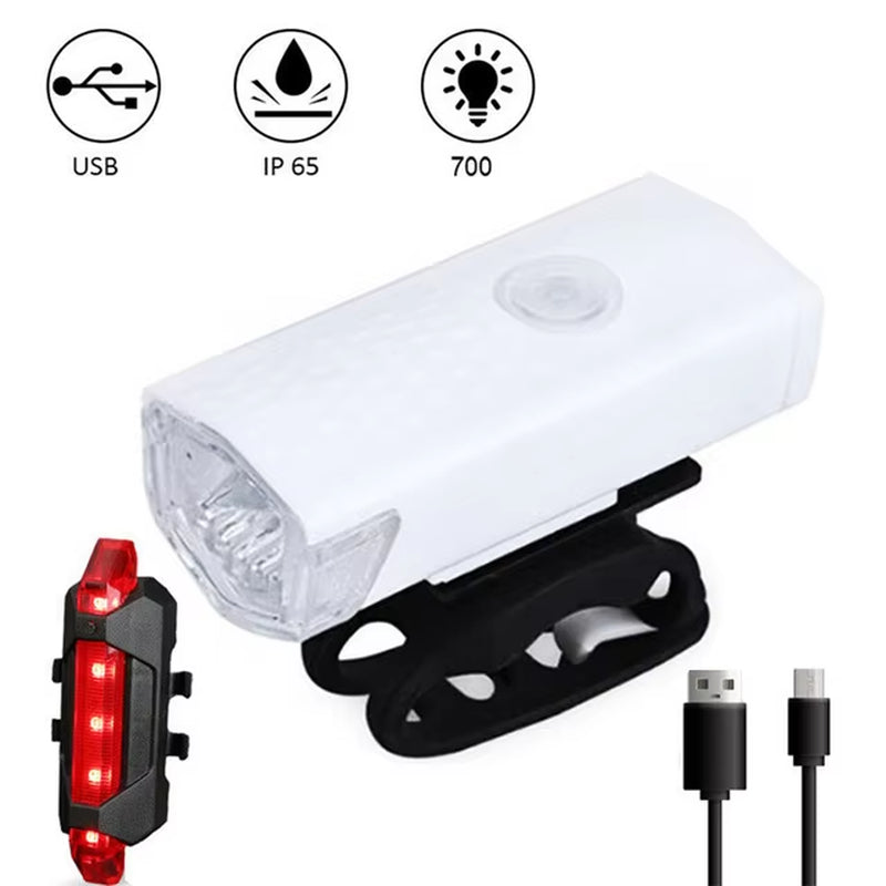 MTB Front Rear Bicycle Bike Lights Set Mountain Bike Night Cycling Headlight USB LED Safety Warning Taillight Bike Accessories