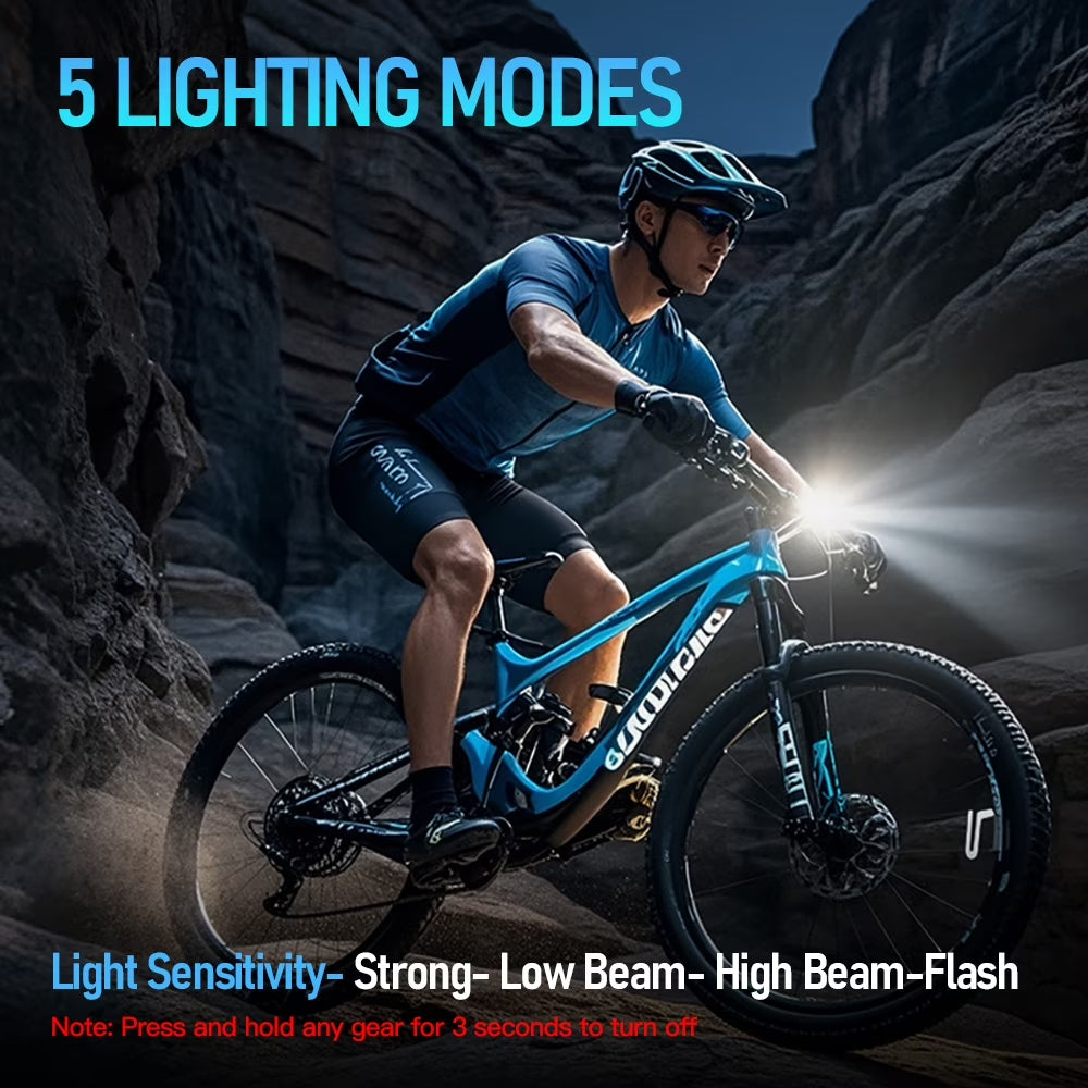 Solar Bike Lights, 3000LM Night Ultra Bright Bicycle Lights Headlight with Electric Bell, Rechargeable Bike Lights, Easy Install Waterproof