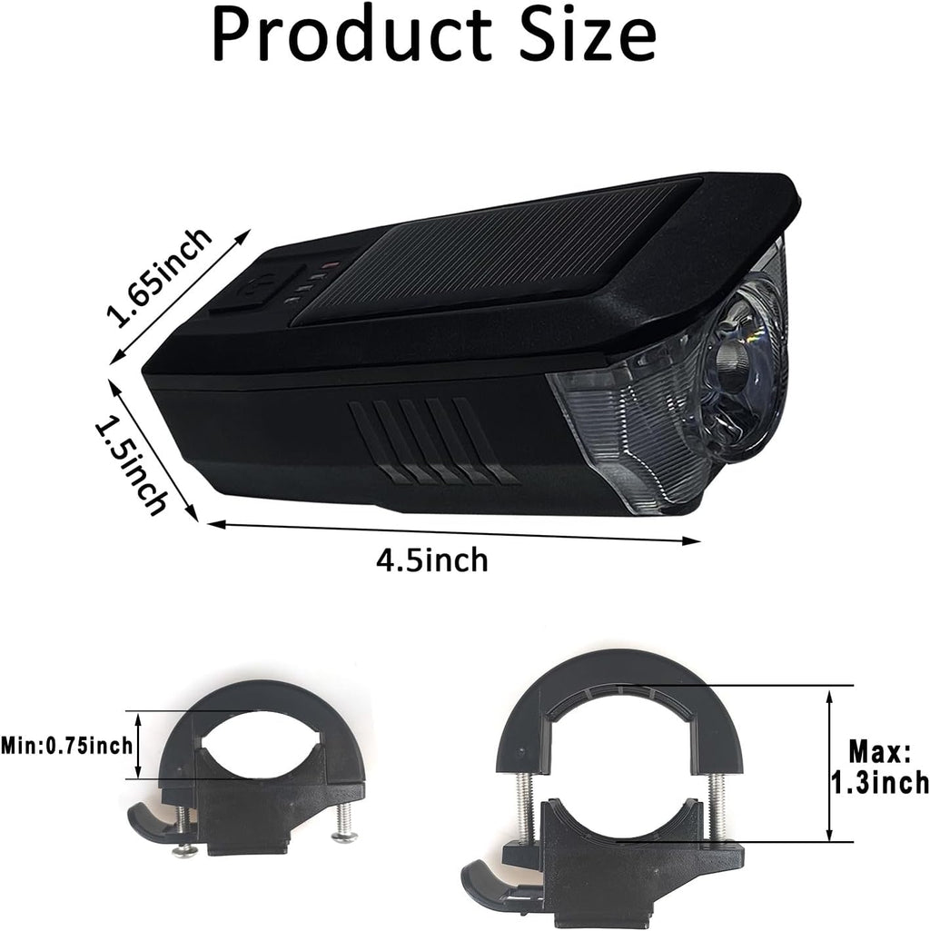 Ultra Bright Bike Light, IPX4 Water Resistant Bicycle Headlight, USB Rechargeable, 3 Light Modes, Solar Powered LED Bicycle Lights Front for Kid Women Men Road Cycling Safety