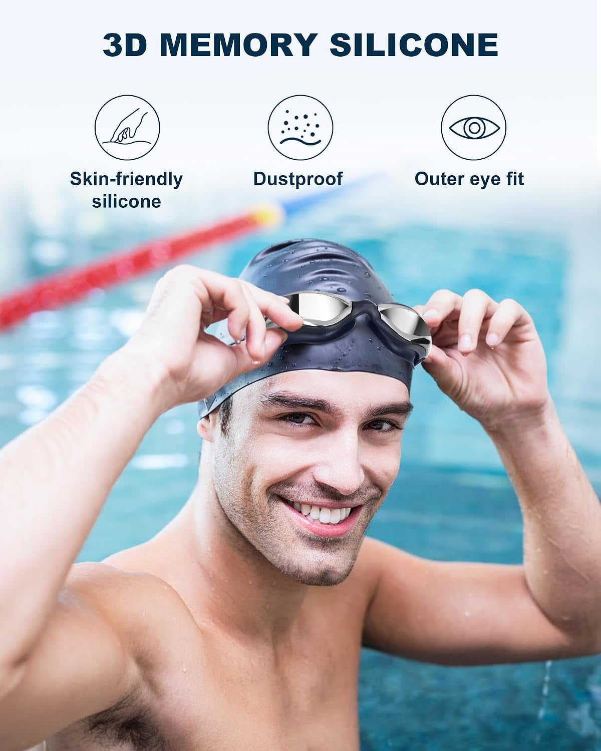Swim Goggles Swimming Goggles No Leaking with Nose Clip, Earplugs, Swim Cap and Case for Men Women