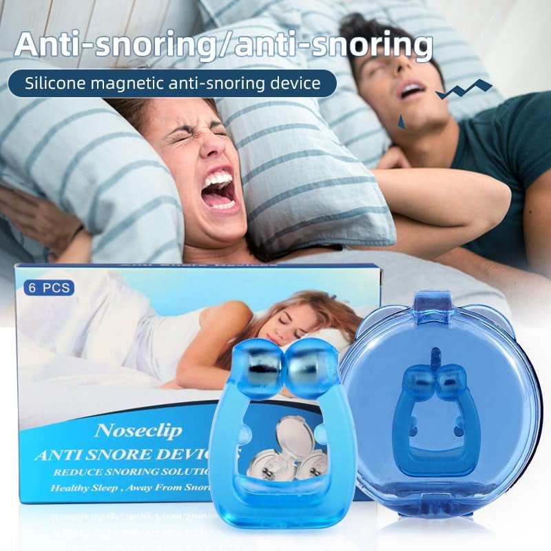 Magnetic Anti-Snore Nose Clip Device, High-Quality Silicone, Reusable Sleep Aid with Storage Case, 6 Pack