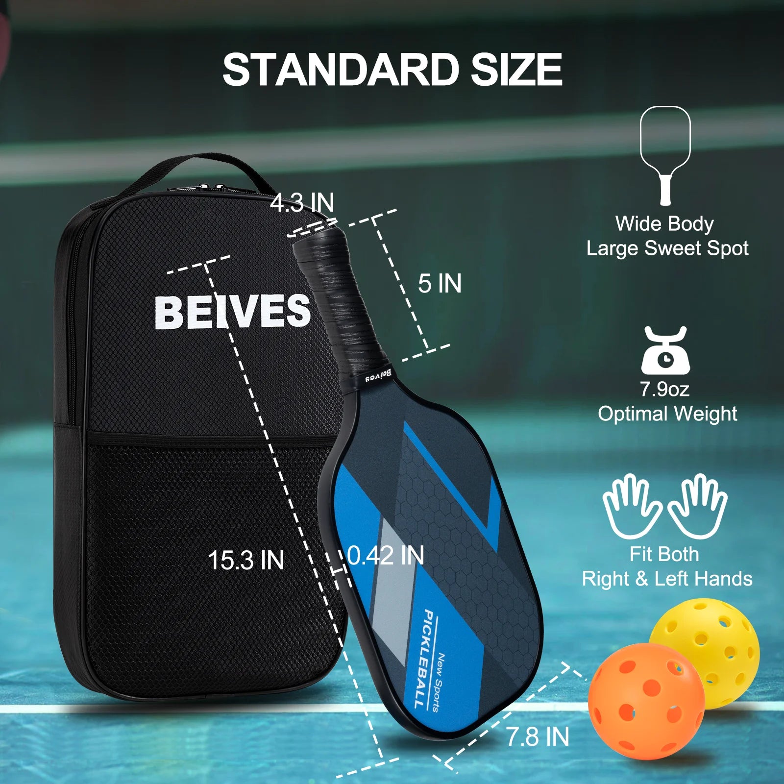 Pickleball Paddles Set of 4, Fiberglass Surface &amp; Polypropylene Core 4 Balls &amp; Carry Bag