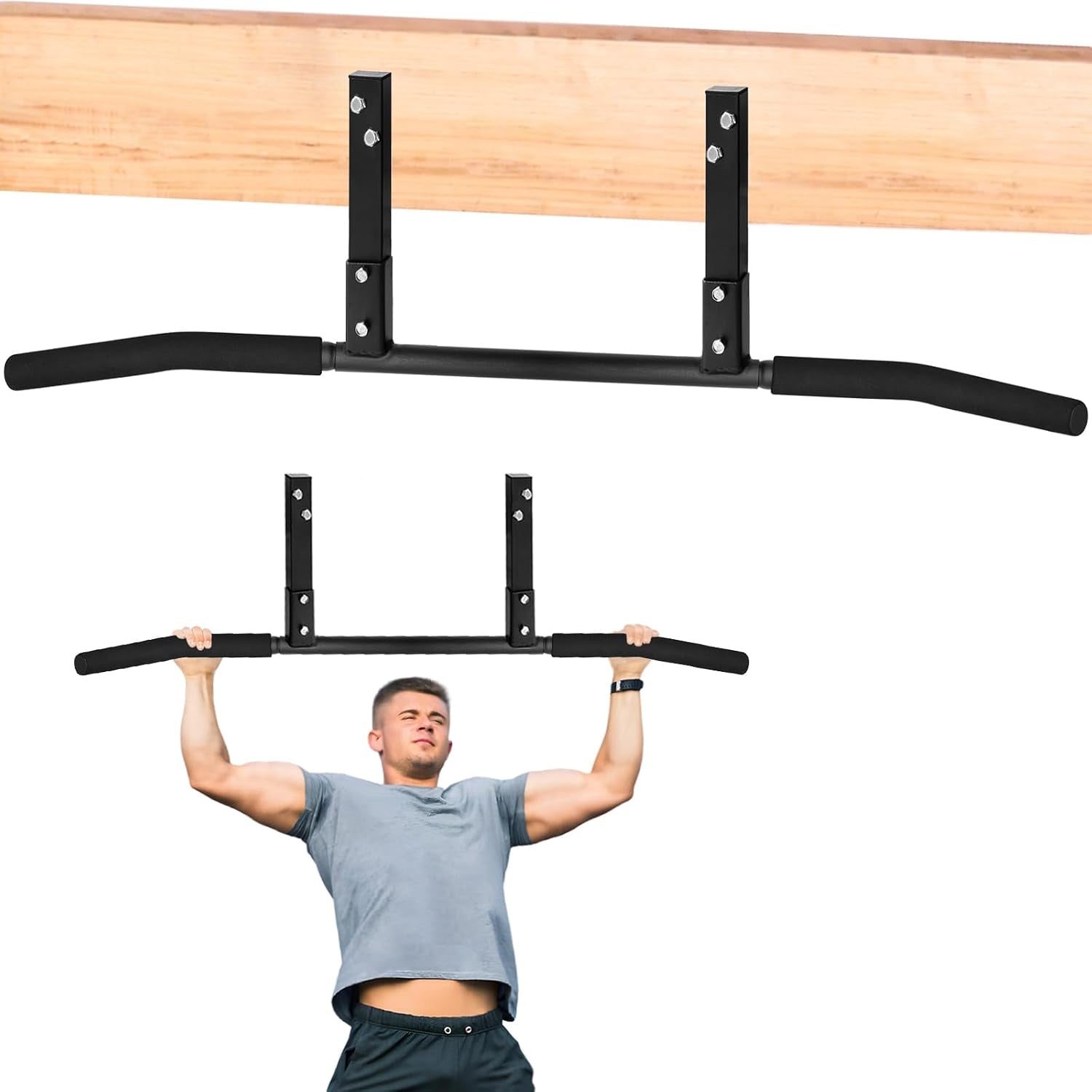 Pull up Bar, Chin up Bars Ceiling Mount, Workout for Home Gym, Beam, Crossfit - Heavy-Duty, Foam Grip, Easy Installation
