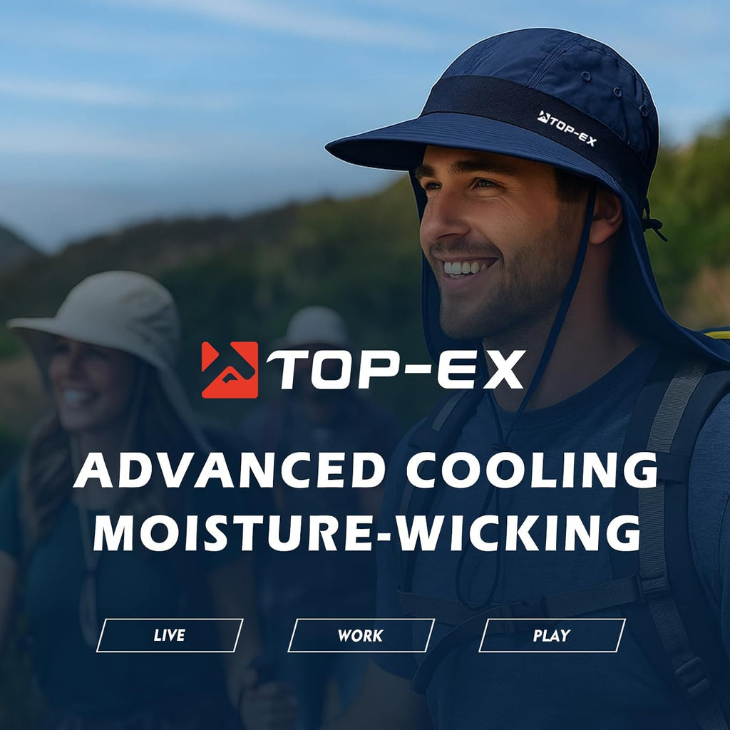 UPF 50+ Cooling Wide Brim Sun Hat for Men with Neck Flap, Packable | Uvcoolix™ Cooling Needs No Water; 3.1 in Rollable Shape-Holding Brim, 9.4 in Neck Coverage, Six Mesh Eyelets, Secure Fit