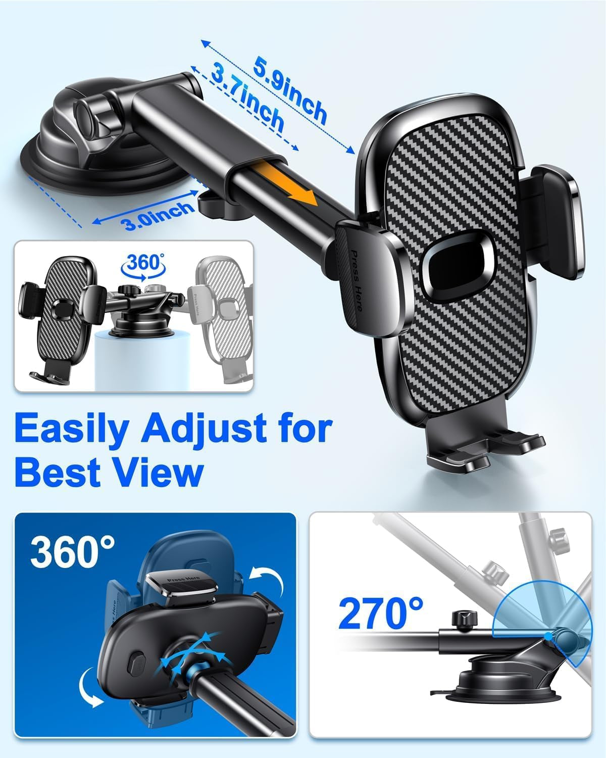 Car Phone Holder[Military-Grade 360°Suction Cup] Phone Holders for Your Car Universal Accessories Air Vent Dashboard Windshield Phone Mount Automotive Cradles Fit Shower & Wall Mounts Iphone