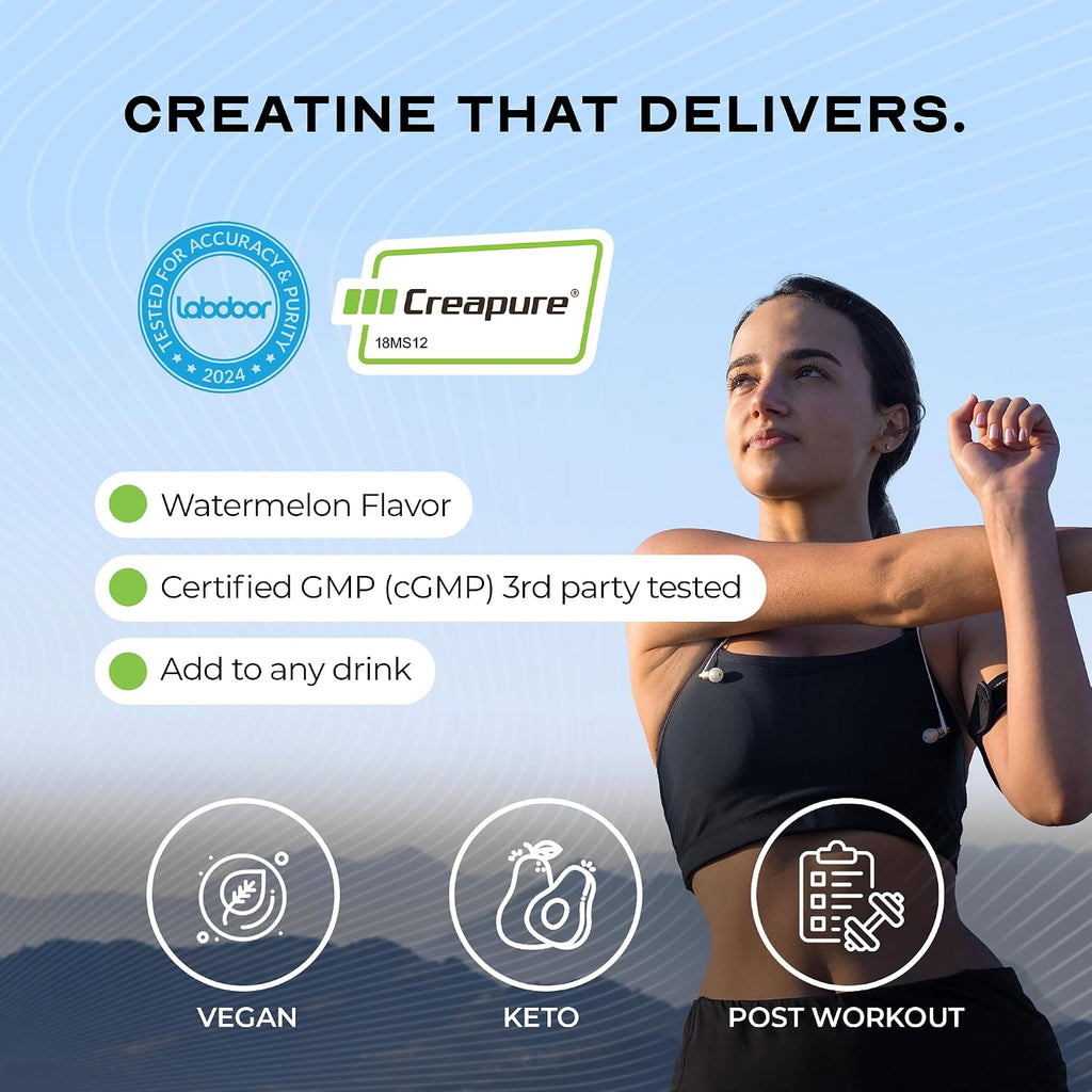 Creapure Creatine Monohydrate Powder, Watermelon (300G) | Vegan, Non-Gmo, Keto Friendly Mass Gainer, Muscle Recovery Supplement & Trusted Creatine for Muscle Growth, Creatine Powder