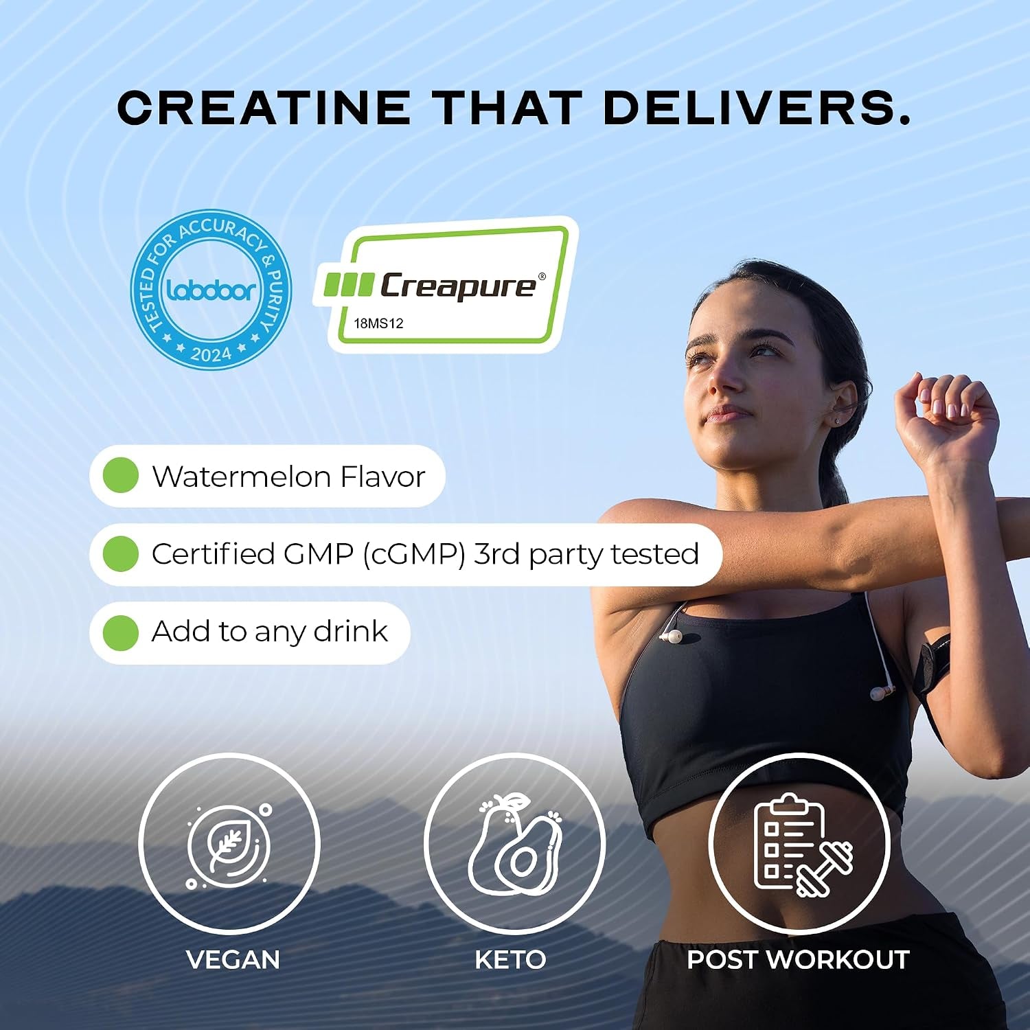 Creapure Creatine Monohydrate Powder, Watermelon (300G) | Vegan, Non-Gmo, Keto Friendly Mass Gainer, Muscle Recovery Supplement & Trusted Creatine for Muscle Growth, Creatine Powder