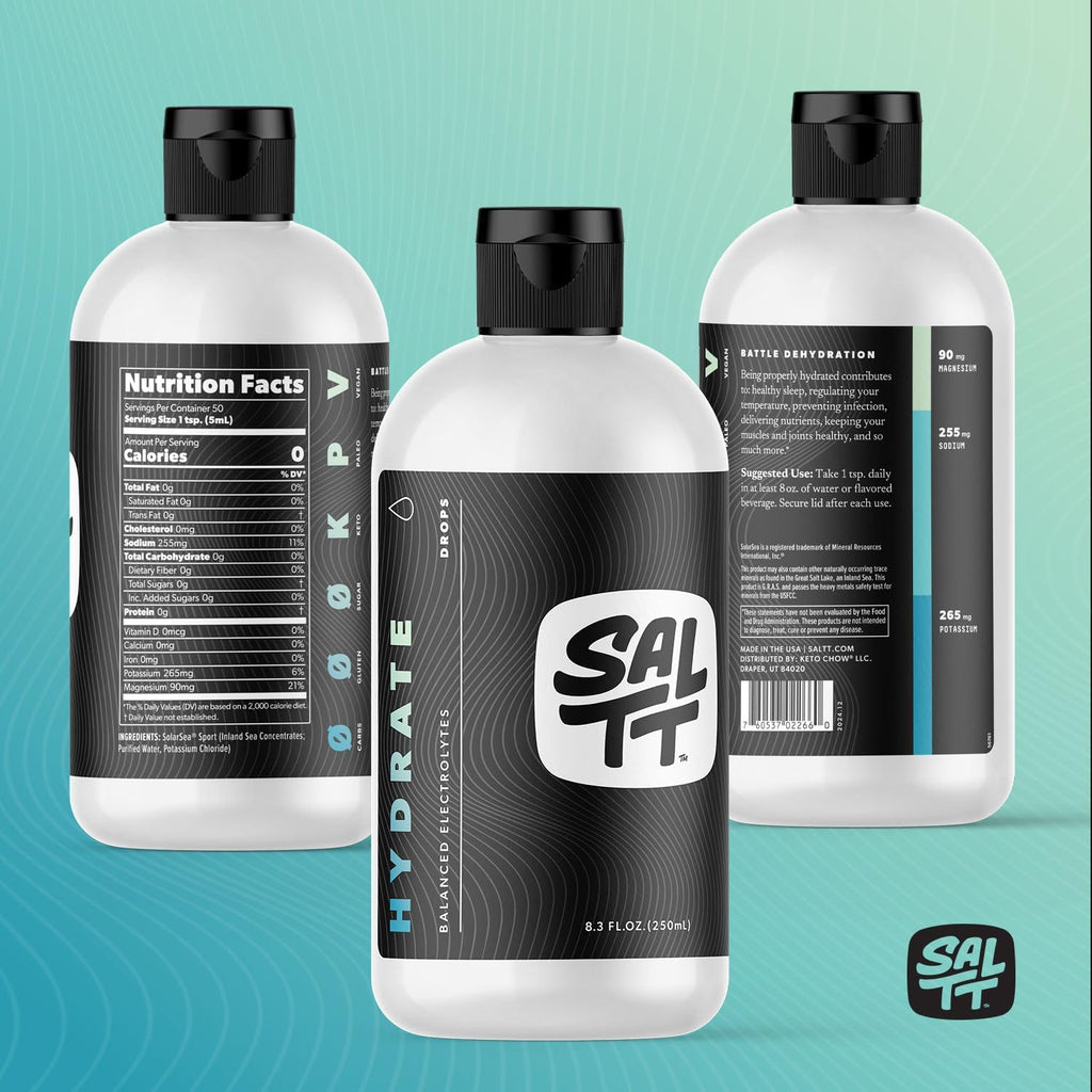 SALTT Hydrate Electrolyte Drops, Unflavored, Refill Size, 8.3 Oz | Hydration Supplement with Sodium, Potassium & Magnesium, Sugar Free Liquid Electrolytes for Water, Keto Friendly
