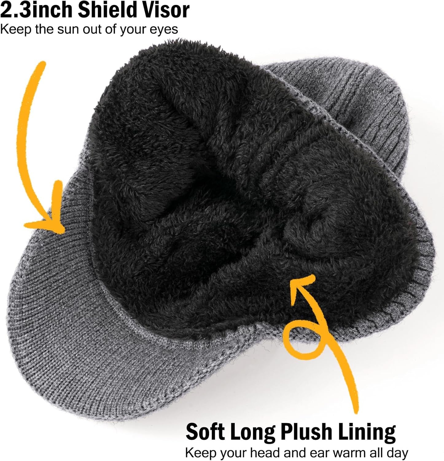 Winter Beanie with Brim & Ear Flaps, Fleece Lined Hat for Men Women | Ultra Soft Warm Extended Fleece, Stretchy Fit, Shields Sun/Rain/Snow, Cold Weather Gifts for Golf, Hiking, Daily Outdoor Work