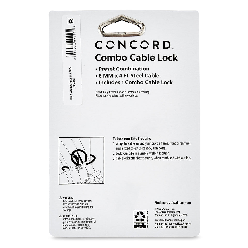 Concord 8MM Combo Cable Bicycle Lock