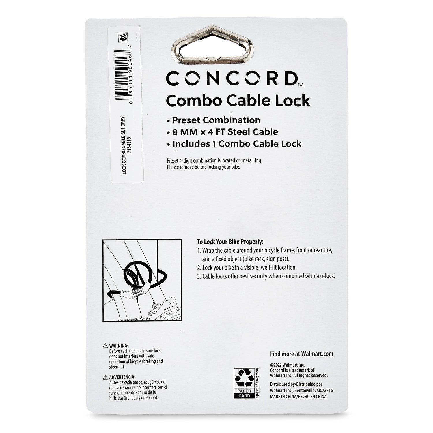 Concord 8MM Combo Cable Bicycle Lock